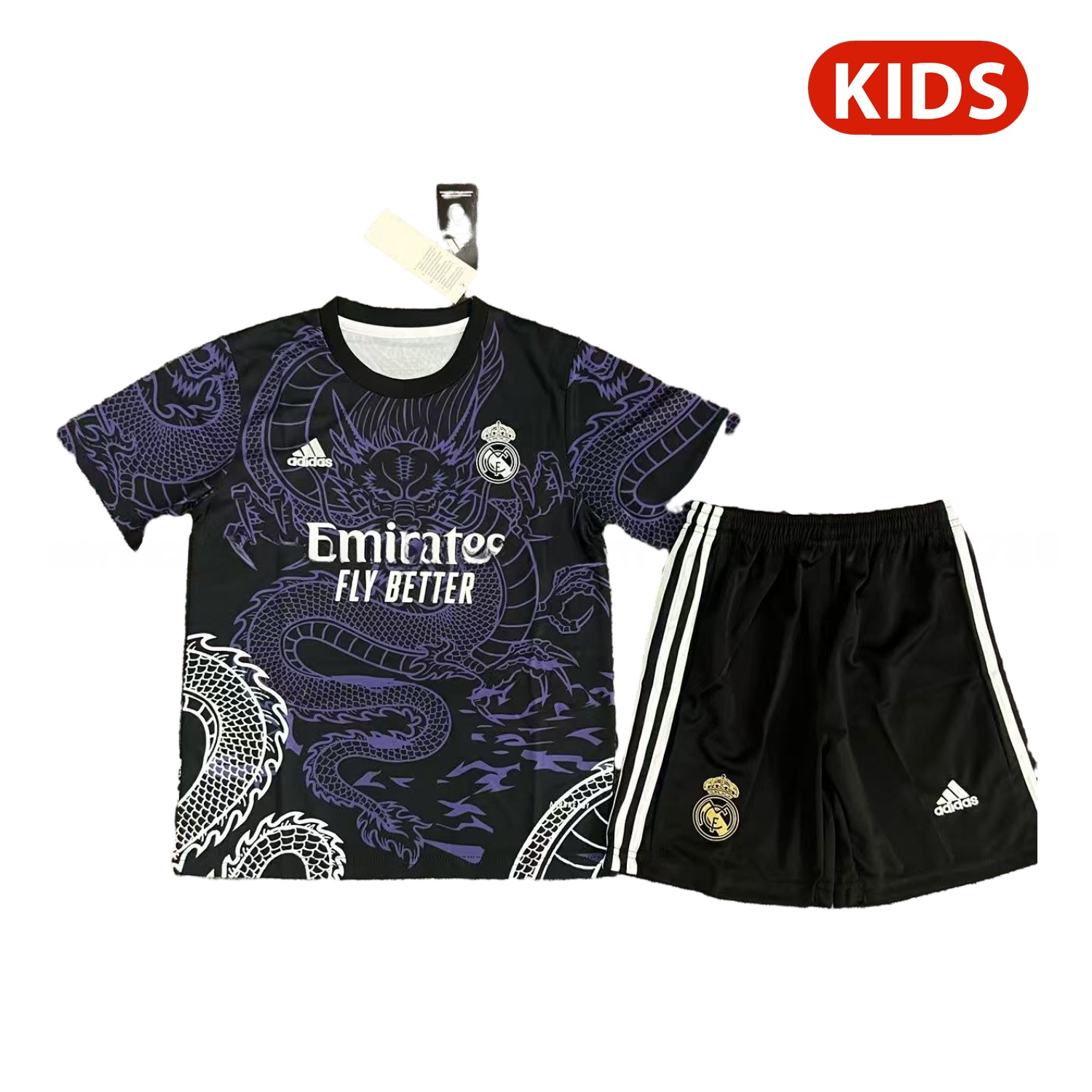 Real Madrid 25-26 White And Purple Dragon Black Special Kids Kit - ReplicasJersey