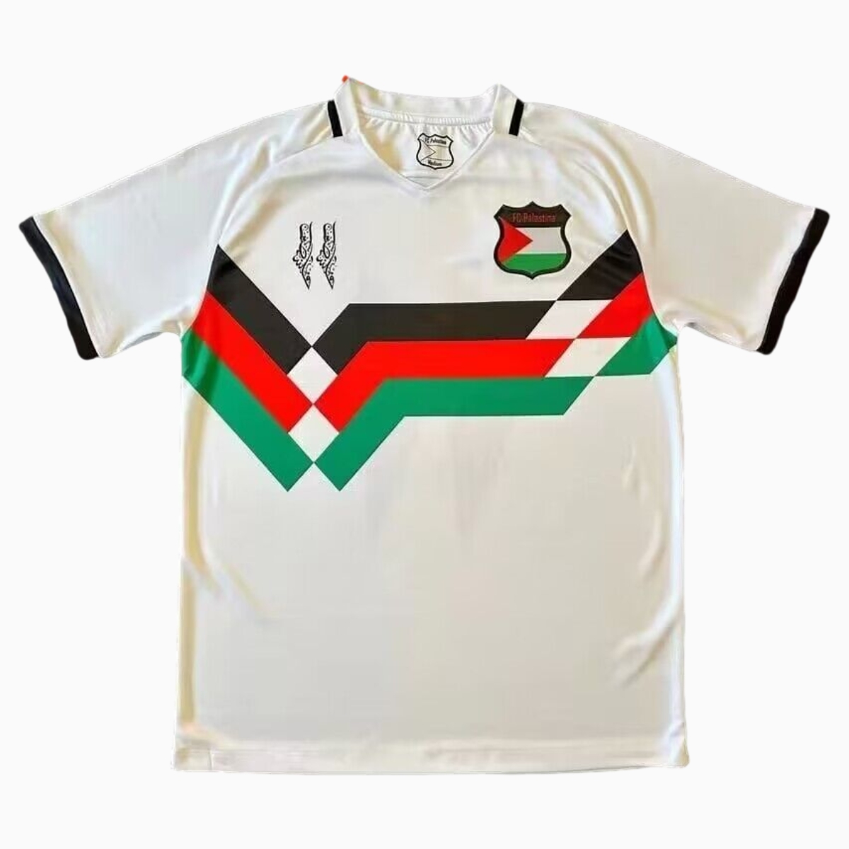 FC Palestina 24 - 25 Vintage Tricolor Jersey - with Patterns on the Back - ReplicasJersey