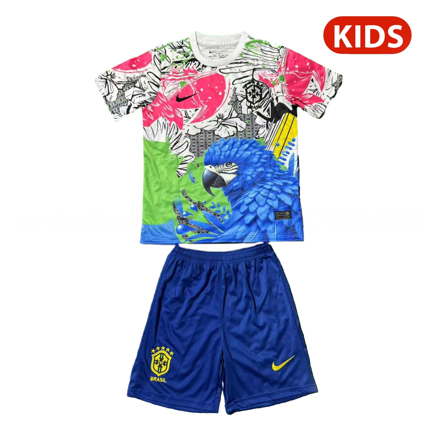 Brazil 25-26 Red Parrot Special Kids Kit - ReplicasJersey