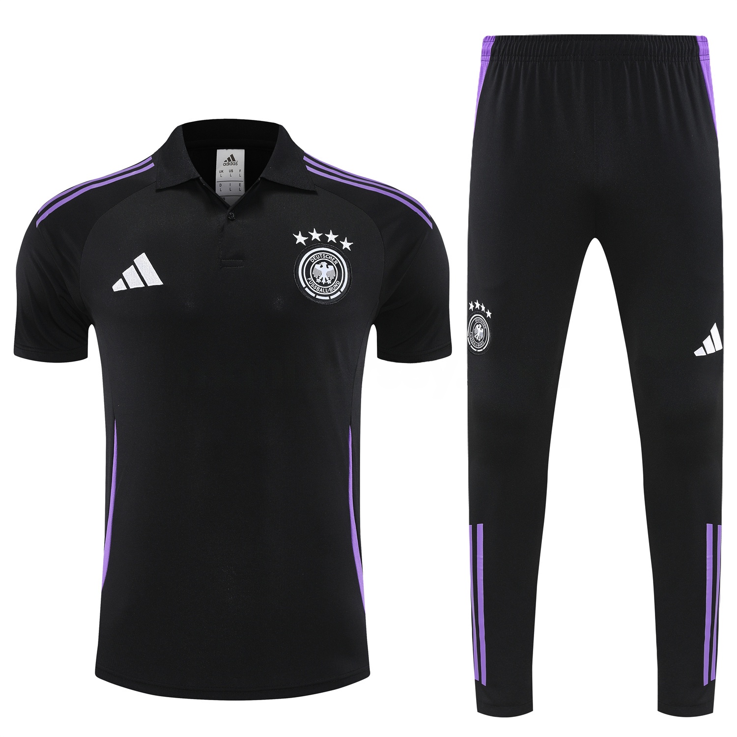 Germany 25-26 POLO Short-Sleeve Training Set - Black Top and Pants - ReplicasJersey