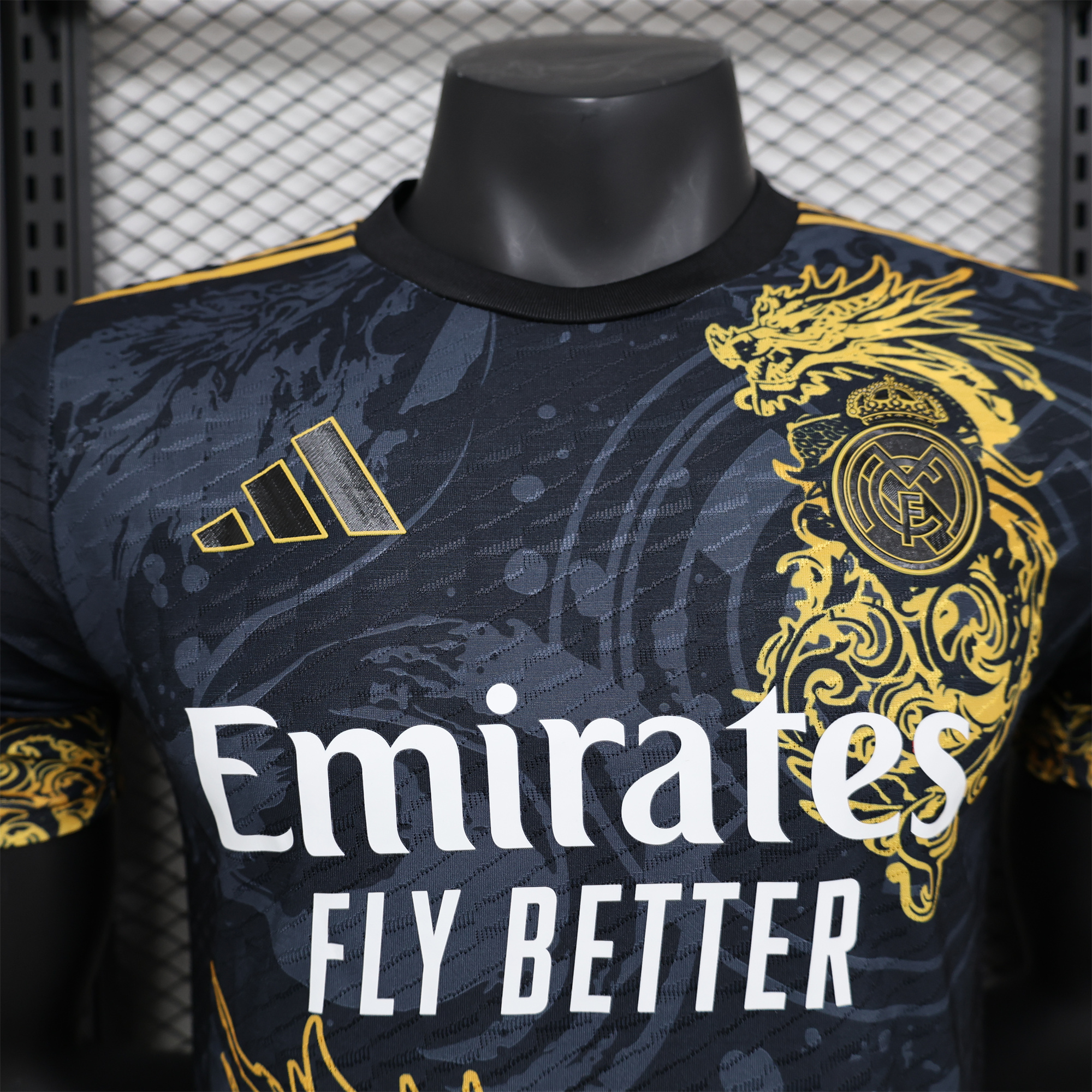 Real Madrid 24-25 Gold Loong Black Special Edition Jersey - Player Version - ReplicasJersey