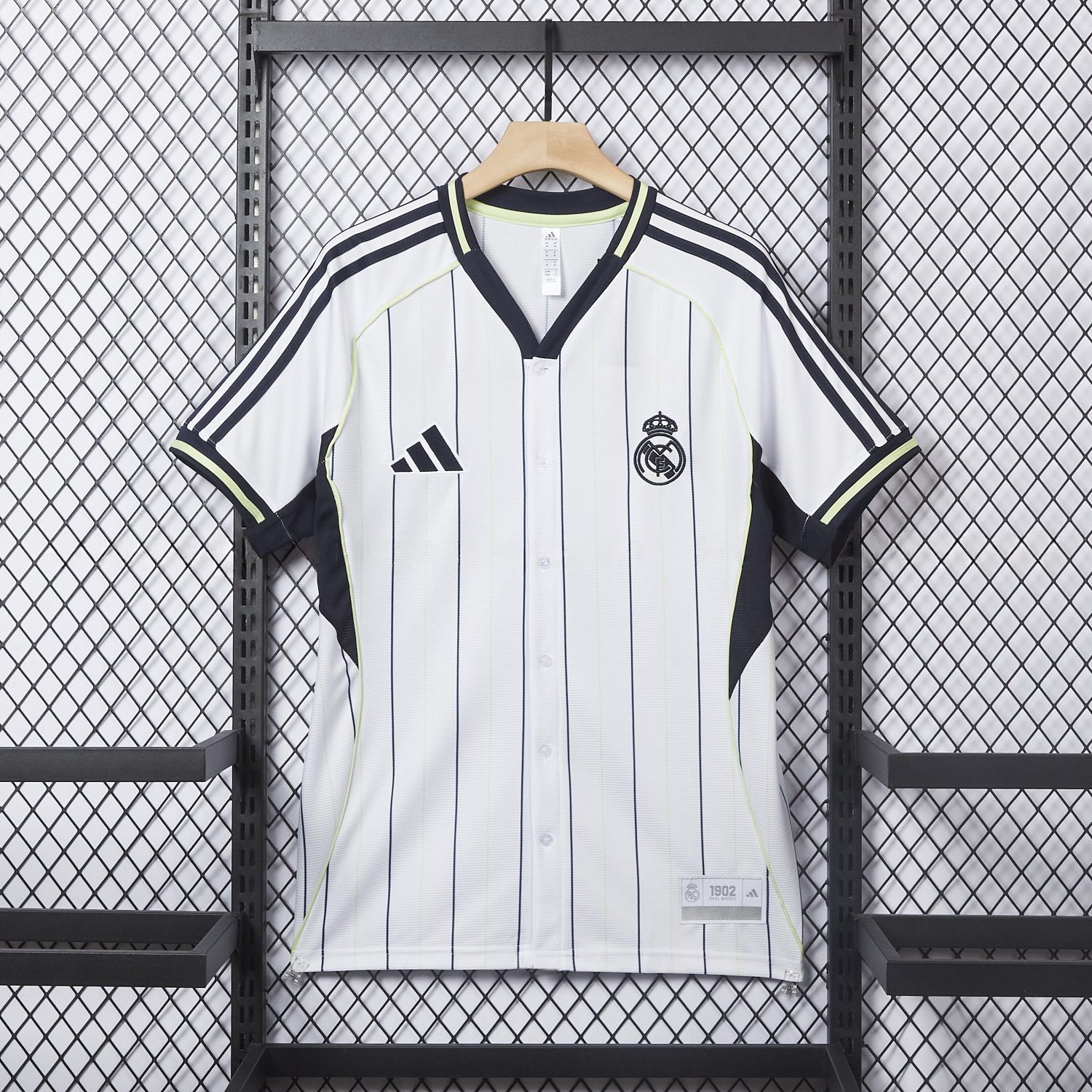 Real Madrid 25-26 White Baseball Jersey with Black Stripes - ReplicasJersey