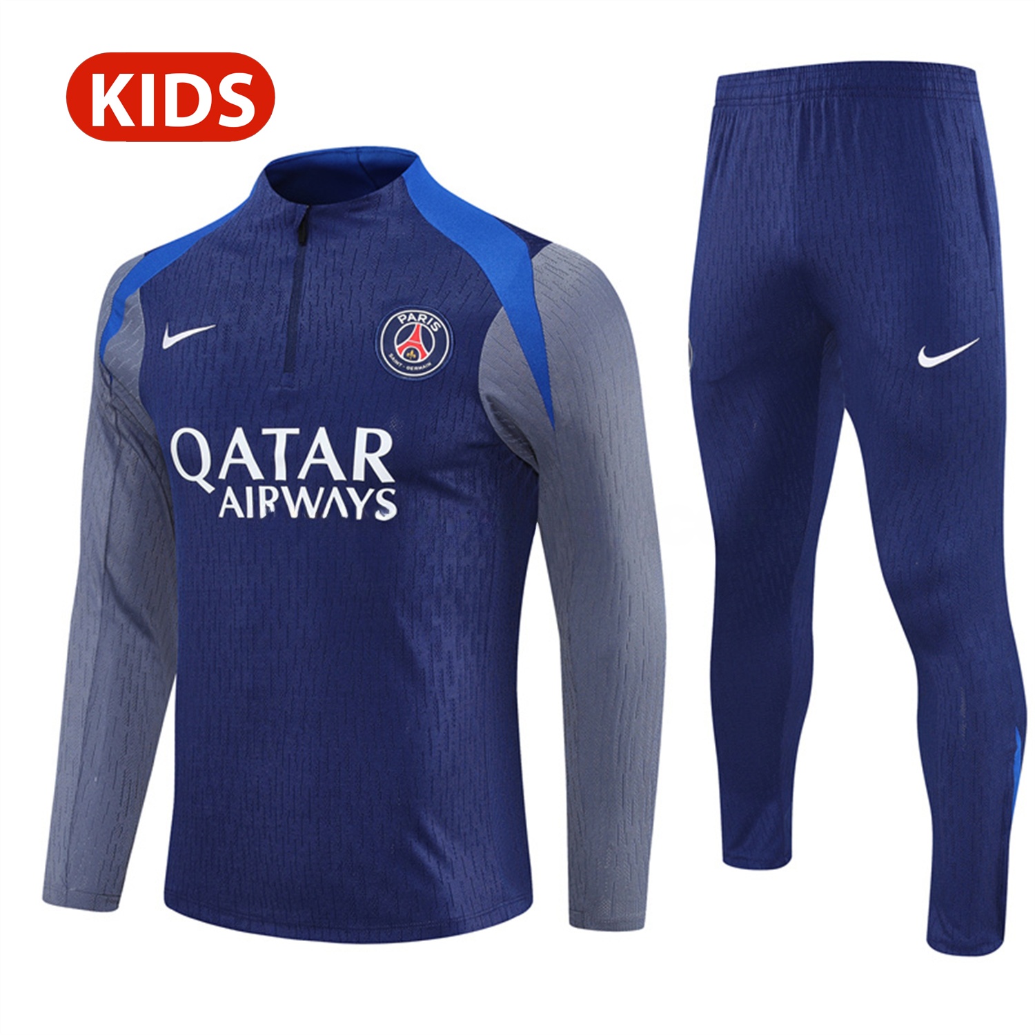 Paris Saint-Germain PSG 25-26 Kid Long Sleeves Training Set - Royal Blue Gray Sleeves Top & Royal Blue Pants - ReplicasJersey