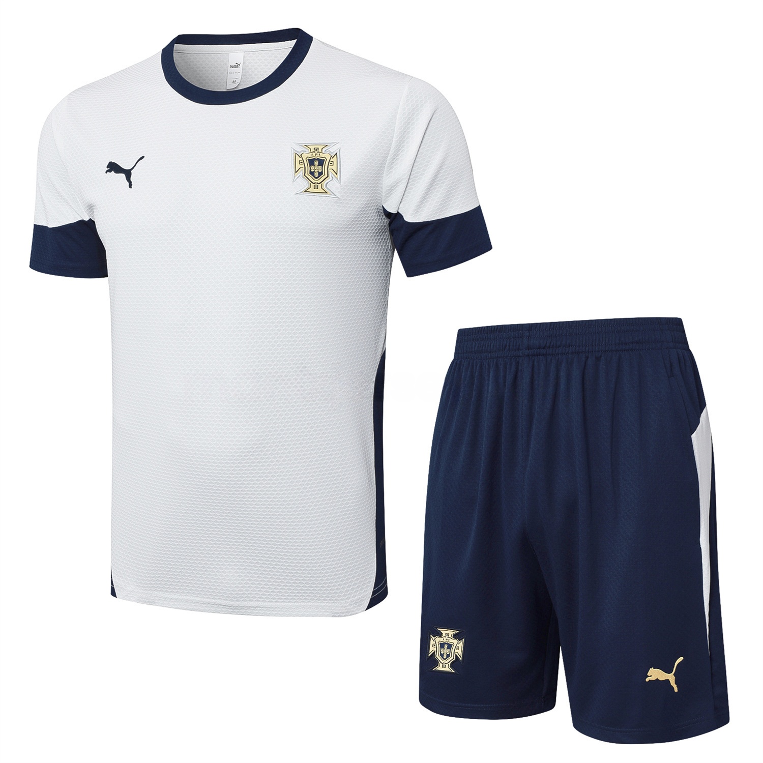 Portugal 25-26 Short-Sleeve Training Set - Off White Top and Deep Blue Shorts - ReplicasJersey