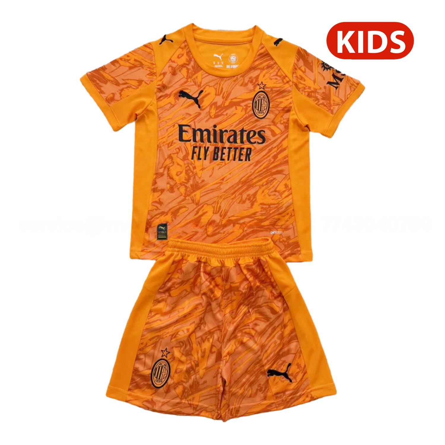 AC Milan 25-26 Orange Goalkeeper Kids Kit - ReplicasJersey