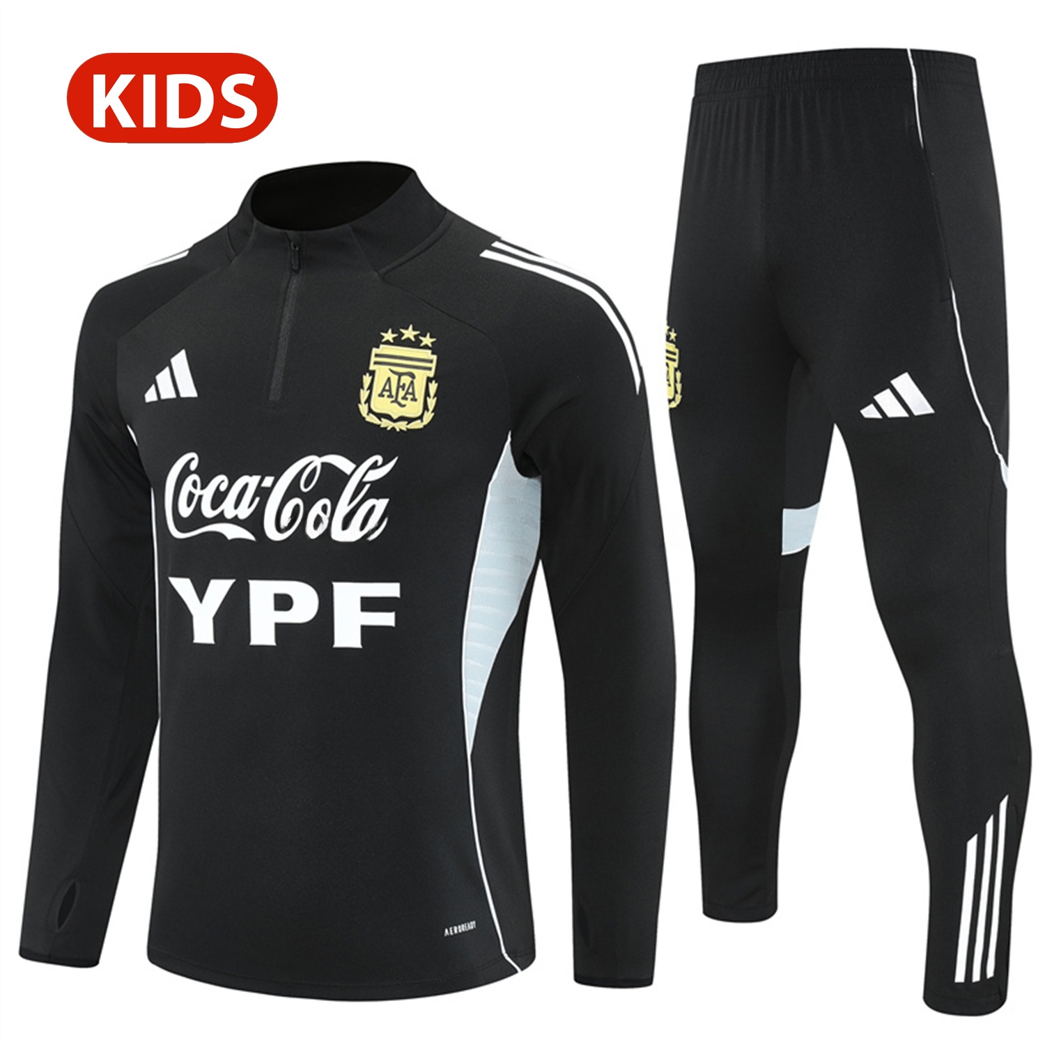 Argentina 25-26 Kid Long Sleeves Training Set - Black Top & Black Pants - ReplicasJersey