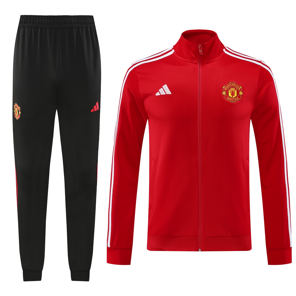 Manchester United 24-25 Jacket Training Tracksuit - Red Top and Black Pants - ReplicasJersey