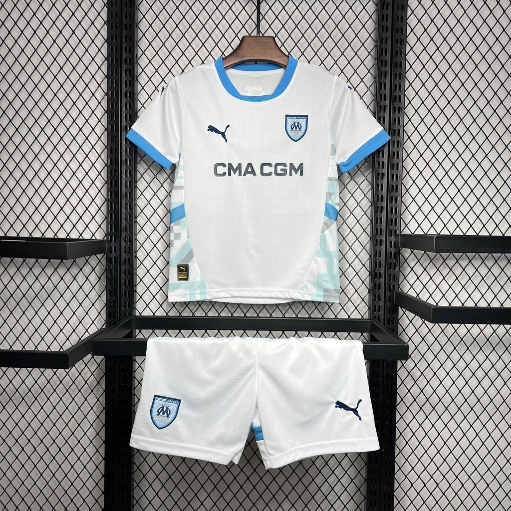 Marseille 24-25 Home Stadium Kids Kit - ReplicasJersey