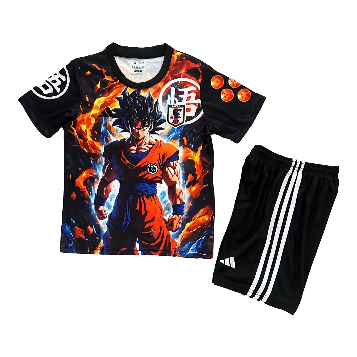 Japan 25-26 Red Blue Flame Son Goku Special Kids Kit - ReplicasJersey