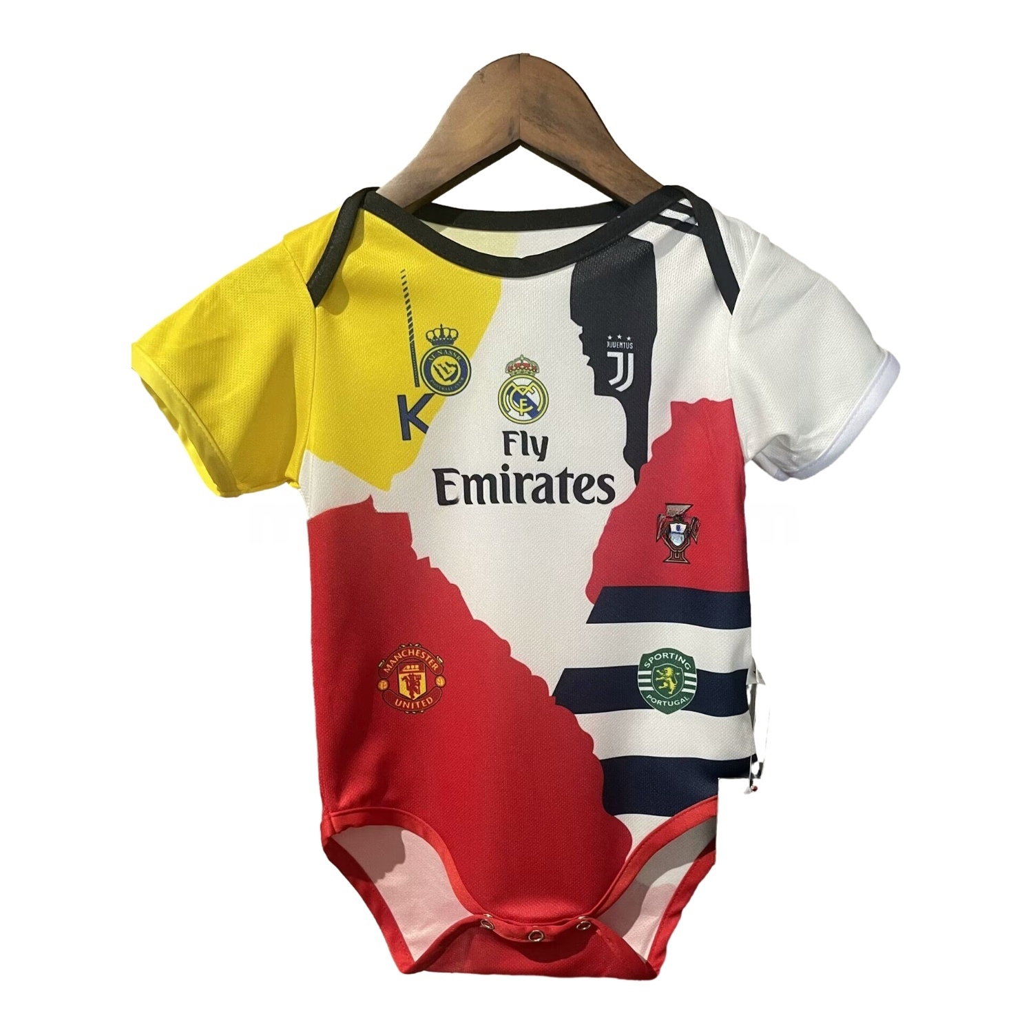 Cristiano Ronaldo Career Commemorative Baby Crawling Suit - Real Madrid Juventus Portugal Manchester United Al Nassr Sporting CP - ReplicasJersey