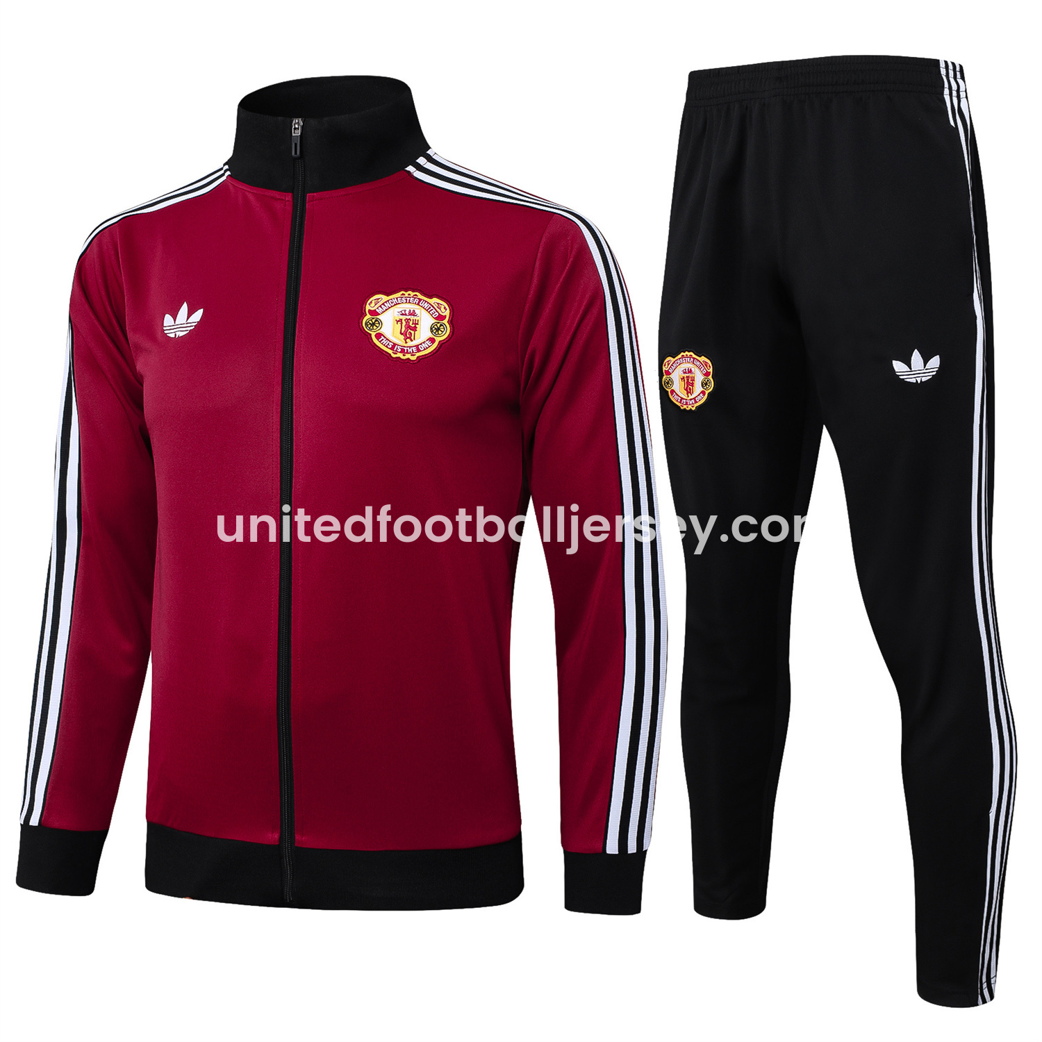 Manchester United 24-25 Throwback Jacket Training Tracksuit - Date Red Jackets & Black Pants - ReplicasJersey