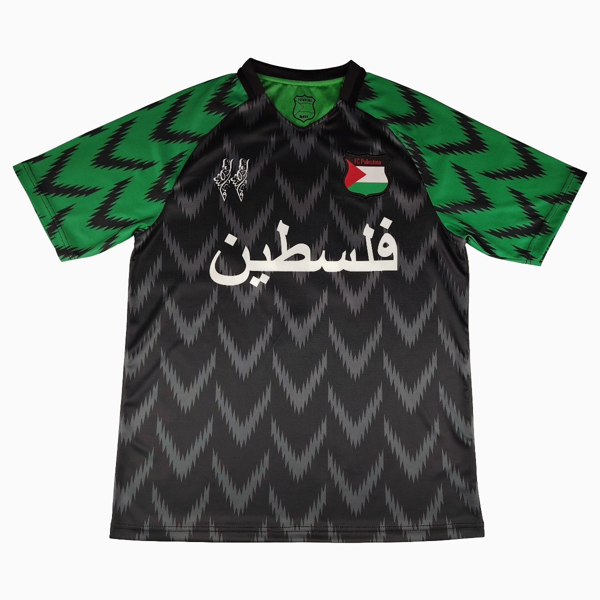 FC Palestina 24-25 Black and Green Arrow Pattern Jersey with Arabic and Pattern - ReplicasJersey