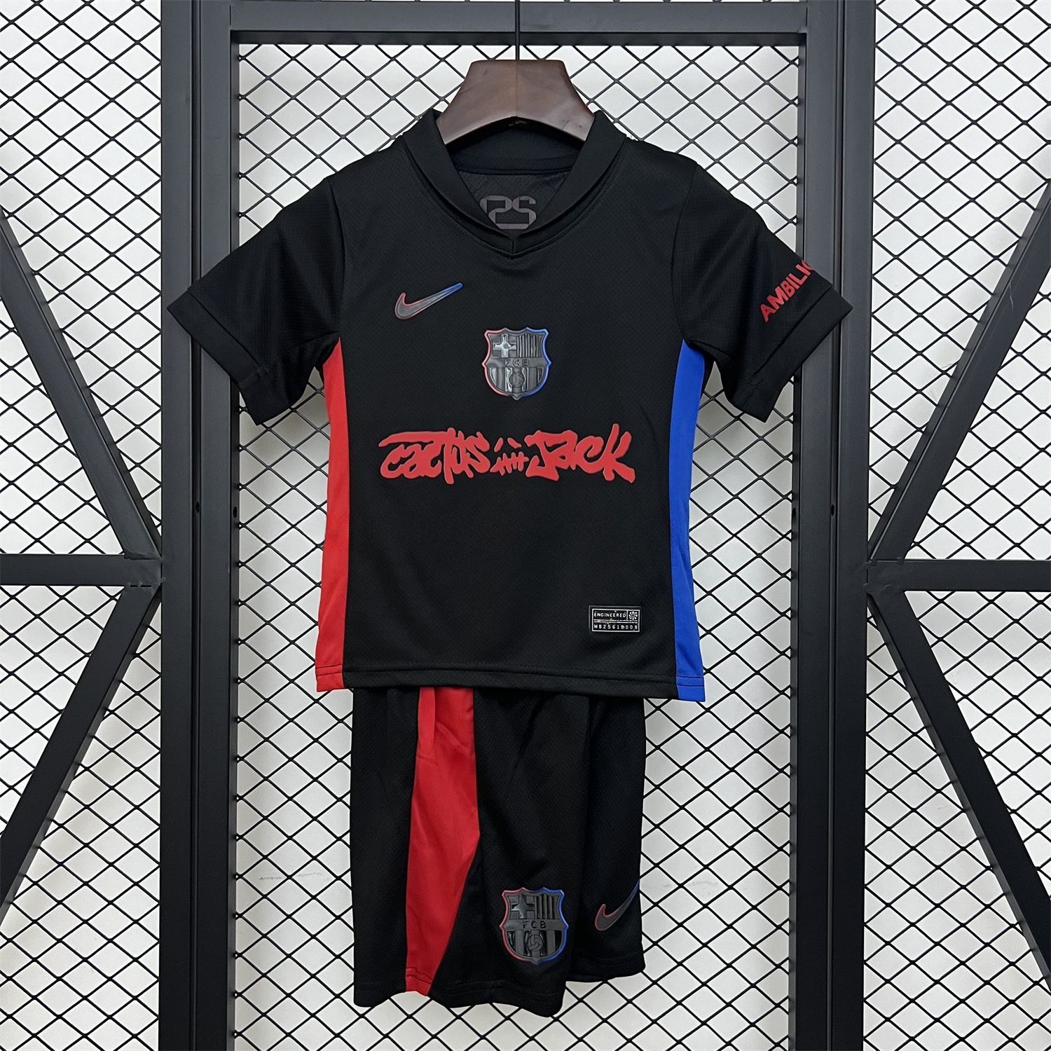 B.A.R.S.A x Travis Scott 24-25 Away Kids Kit with Red Logo - ReplicasJersey