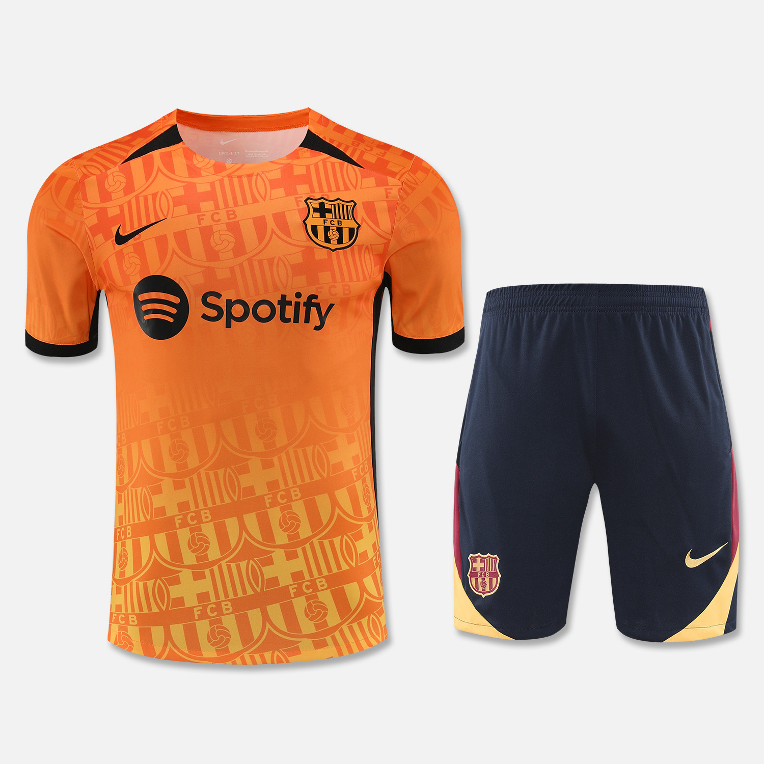 B.A.R.S.A 24-25 Short-Sleeve Training Set - Orange Top & Black Shorts - ReplicasJersey
