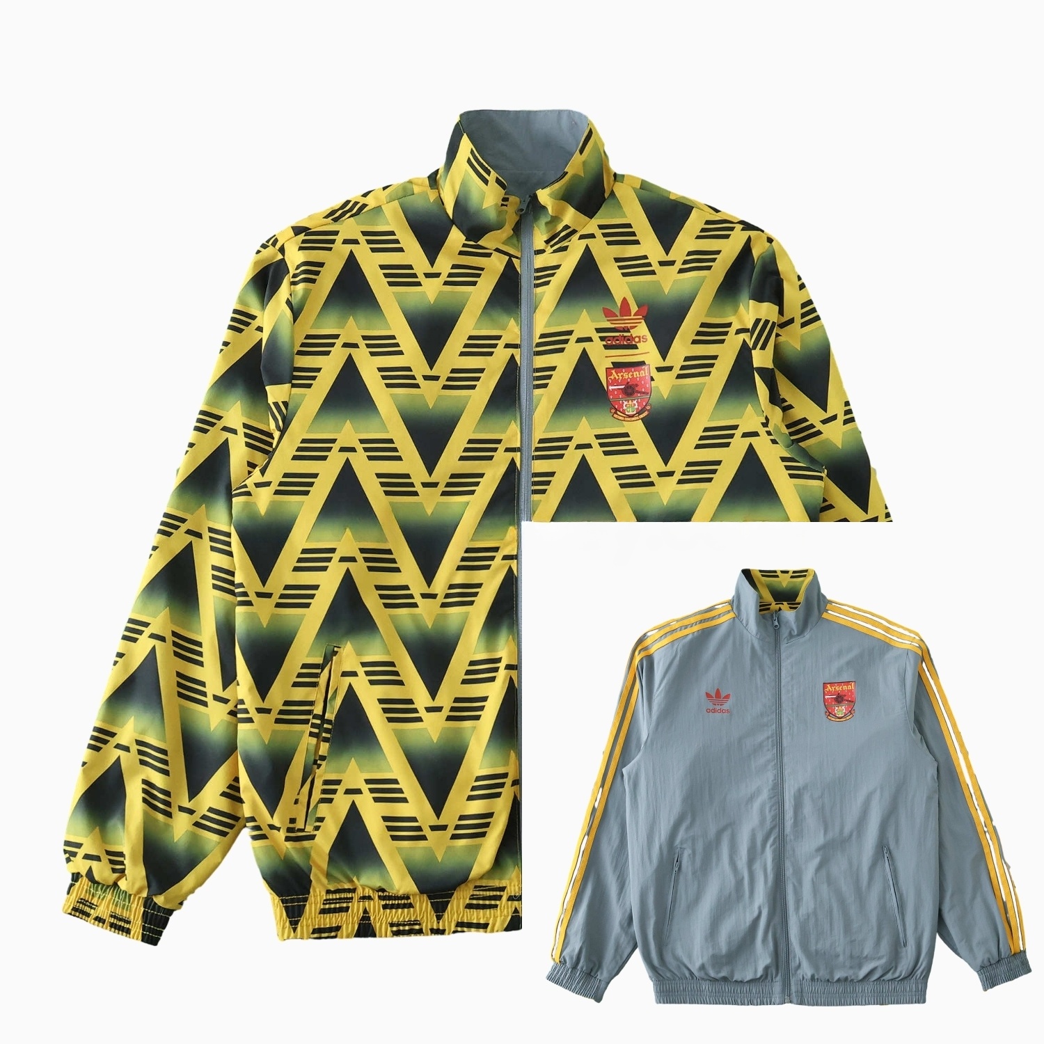 Retro Arsenal 1991-93 Away Double Sided Reversible Windbreaker - Yellow & Grey - ReplicasJersey