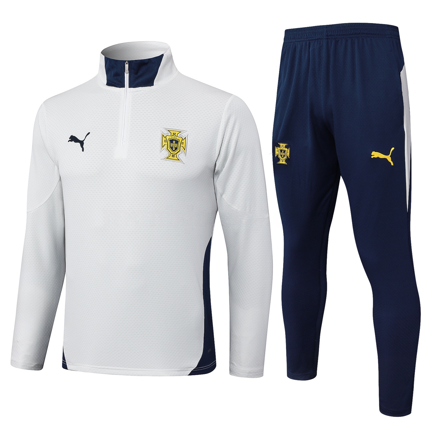 Portugal 25-26 Long Sleeve Training Set - Off White Top and Deep Blue Pants - ReplicasJersey