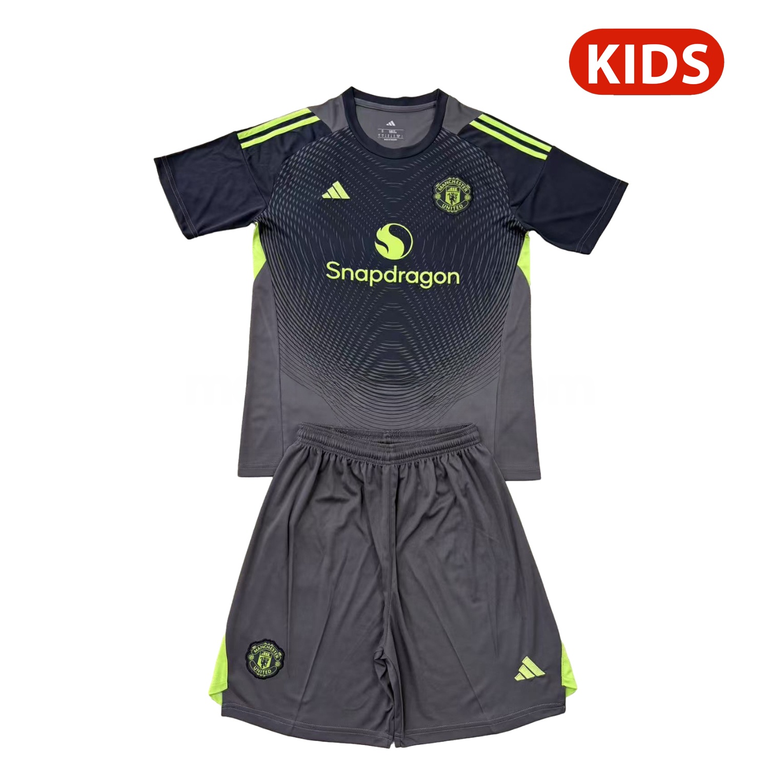 Manchester United 25-26 Grey Black Goalkeeper Kids Kit - ReplicasJersey
