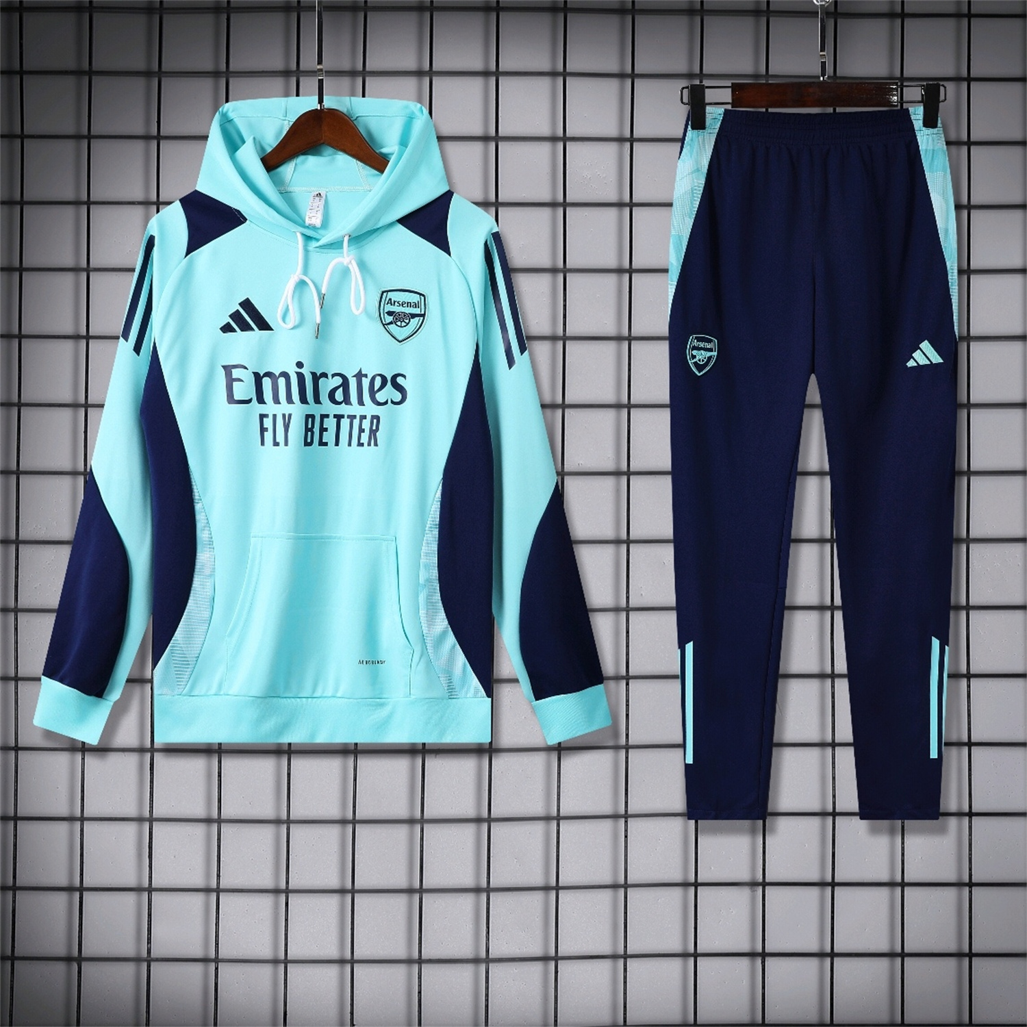 Arsenal 24-25 Training Hoodie Set - Cyan Hoodie and Deep Blue Pants - ReplicasJersey