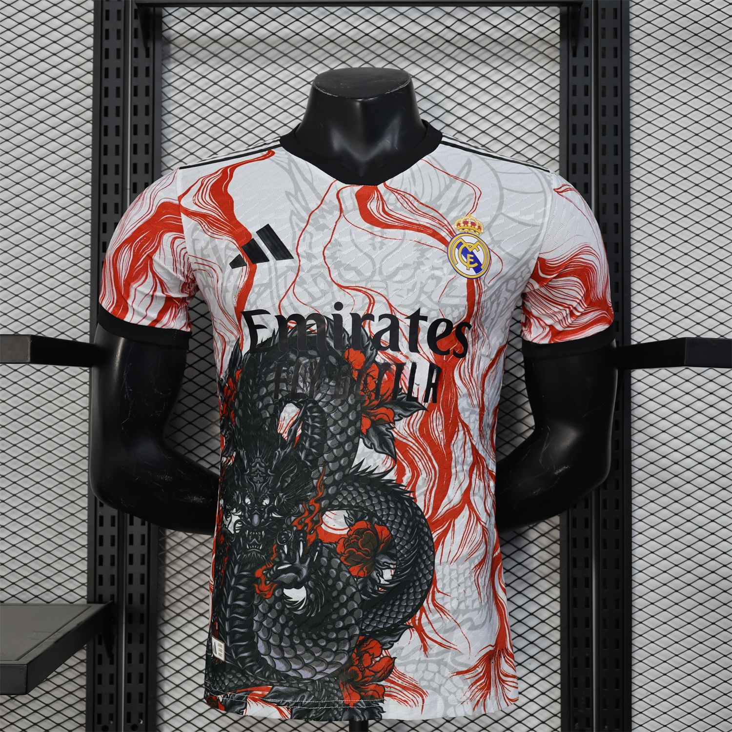 Real Madrid 24-25 Black & Red Loong White Jersey - Player Version - ReplicasJersey