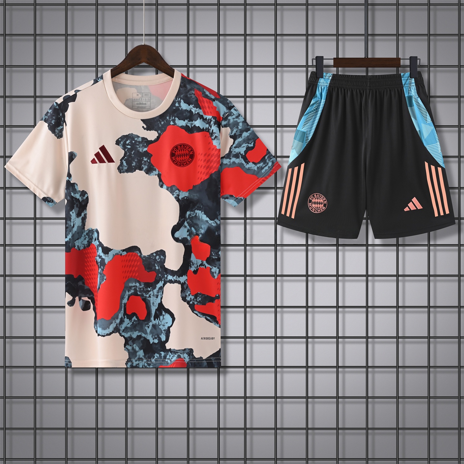 Bayern Munich 24-25 Pre-Match Short-Sleeve Training Set - CamouflageTop & Black Shorts - ReplicasJersey