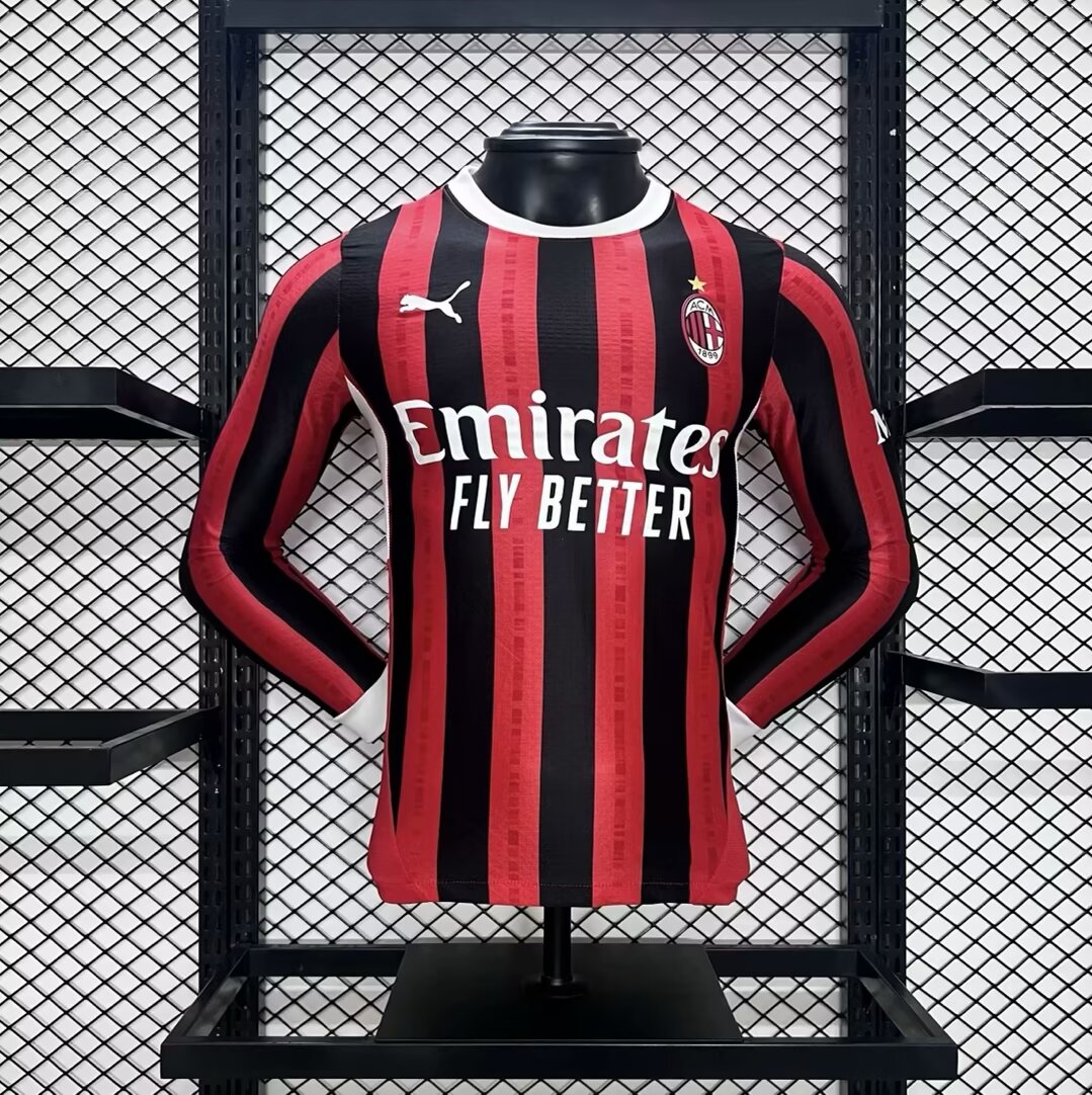AC Milan 24-25 Home Long Sleeve Jersey - Player Version - ReplicasJersey