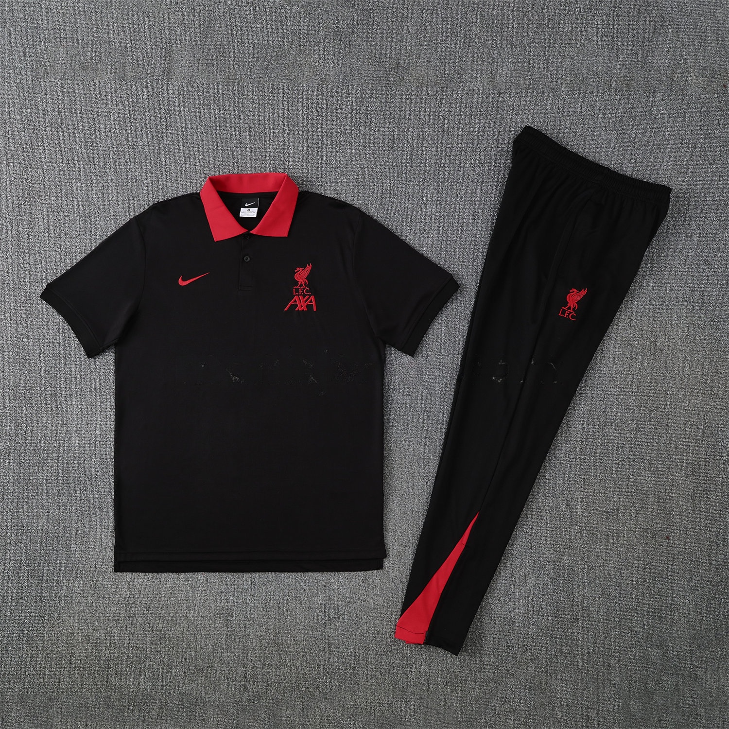 Liver.pool 25-26 POLO Short-Sleeve Training Set - Black Top and Pants - ReplicasJersey