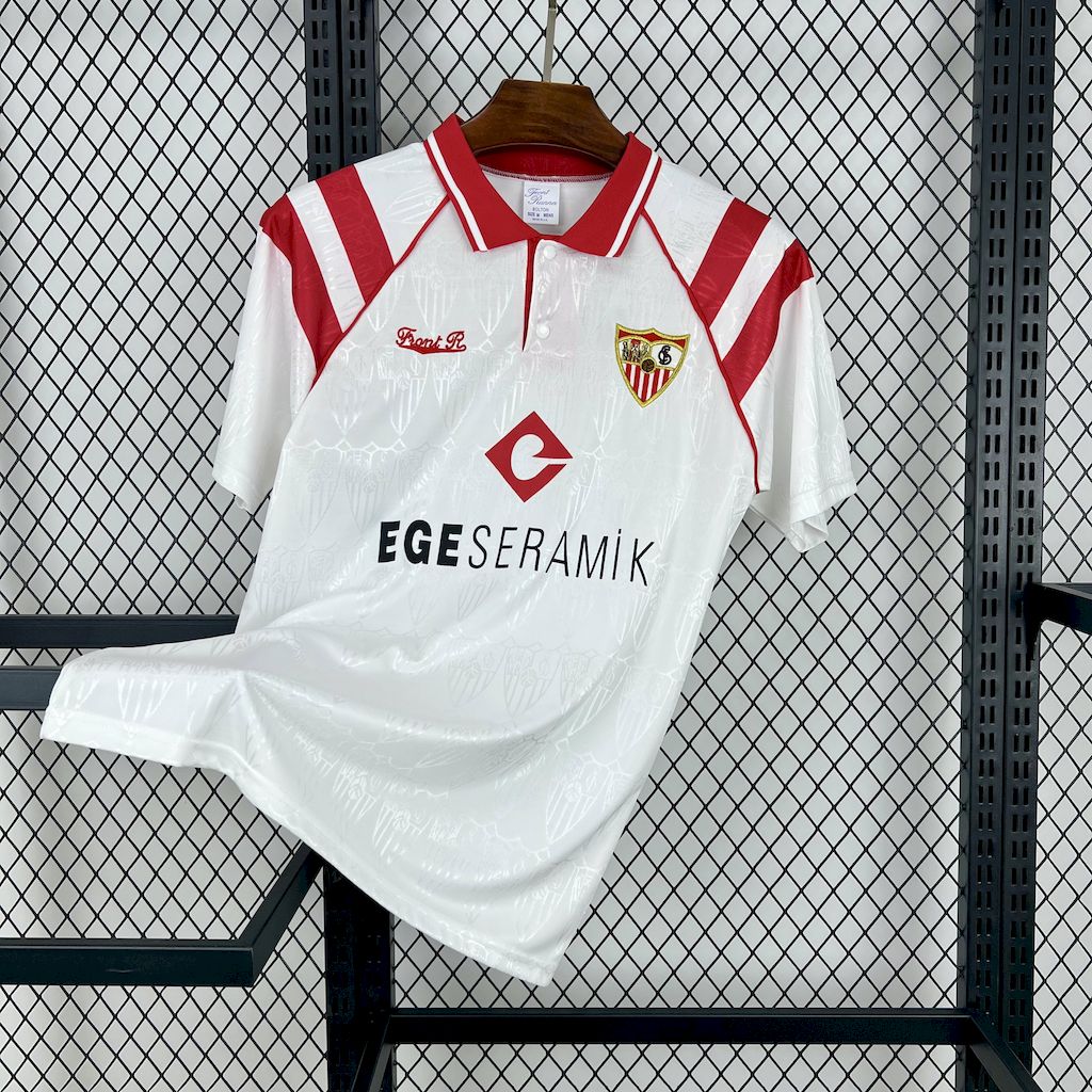 Retro Sevilla FC 1992-93 Home Jersey with Chest Sponsor - ReplicasJersey