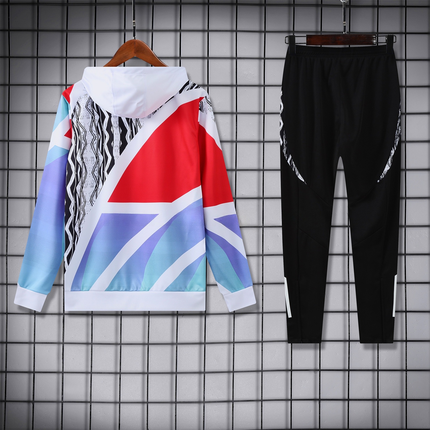 Arsenal 24-25 Pre-Match Training Hoodie Set - White Top and Black Pants - ReplicasJersey