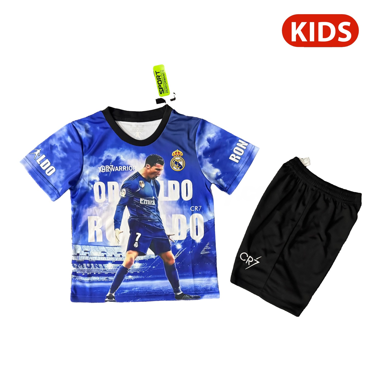 Cristiano Ronaldo Real Madrid 2017-18 Away Career Commemorative Kids Kit - ReplicasJersey
