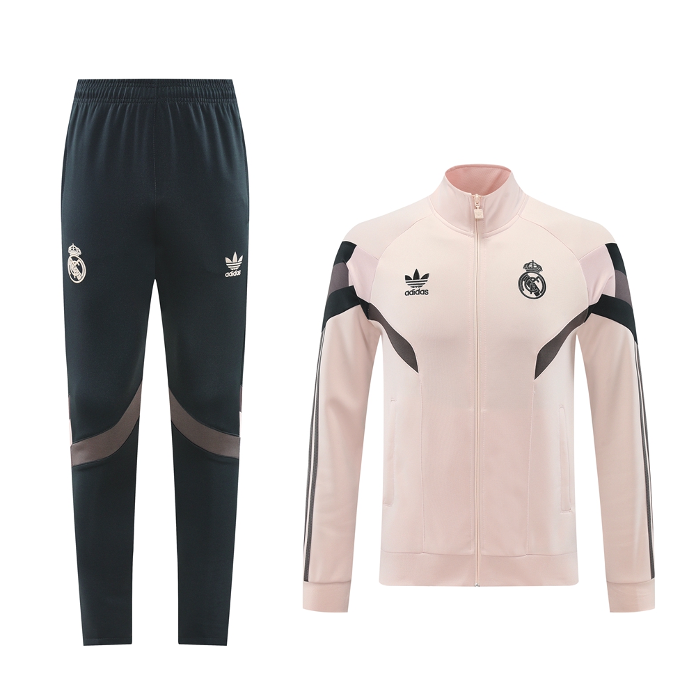 Real Madrid 24-25 Jacket Training Tracksuit - Light Pink Top and Black Pants - ReplicasJersey