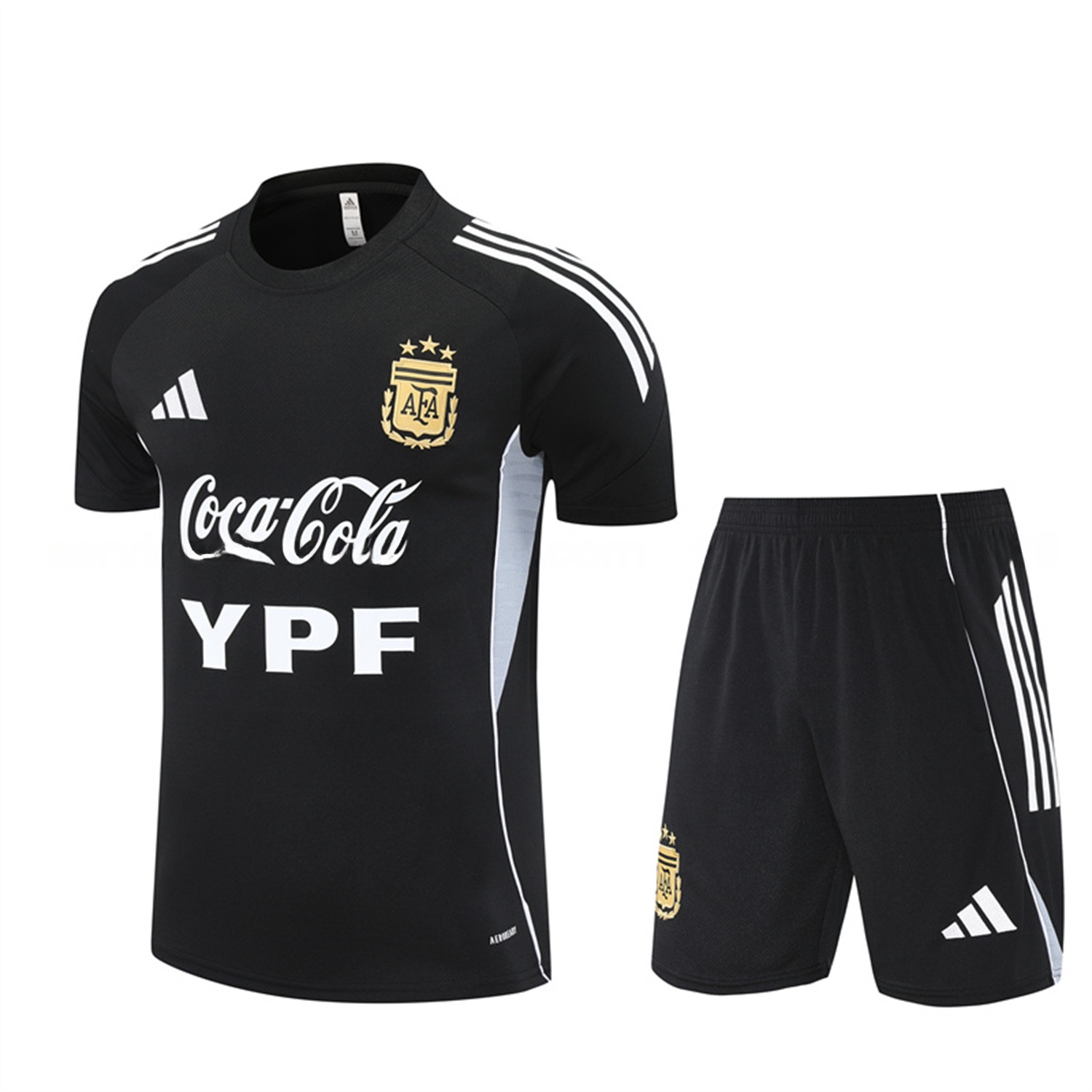 Argentina 25-26 Pre-Match Short-Sleeve Training Set - Black Top & Shorts - ReplicasJersey