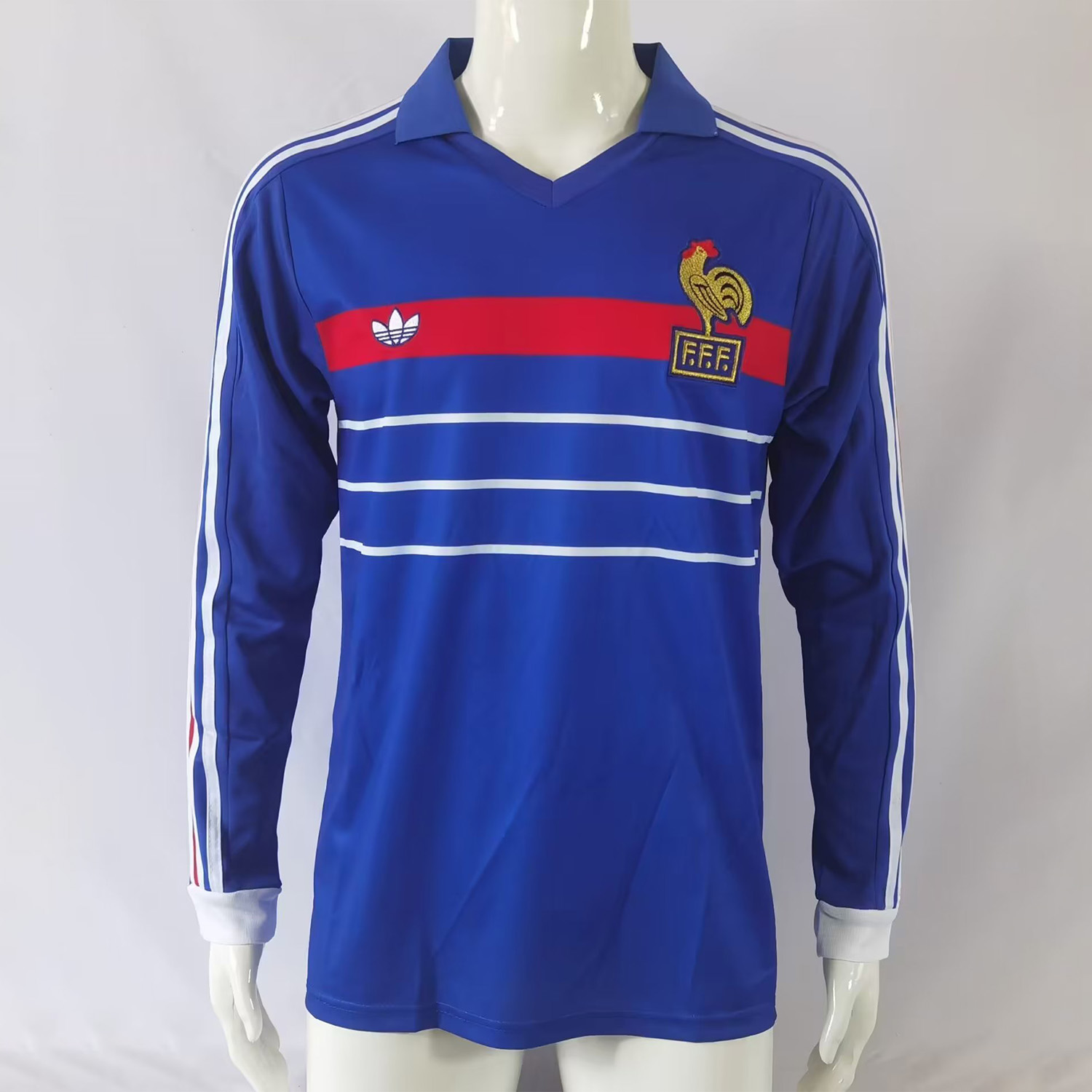 Retro France 1984 Home Stadium Long Sleeve Jersey - ReplicasJersey