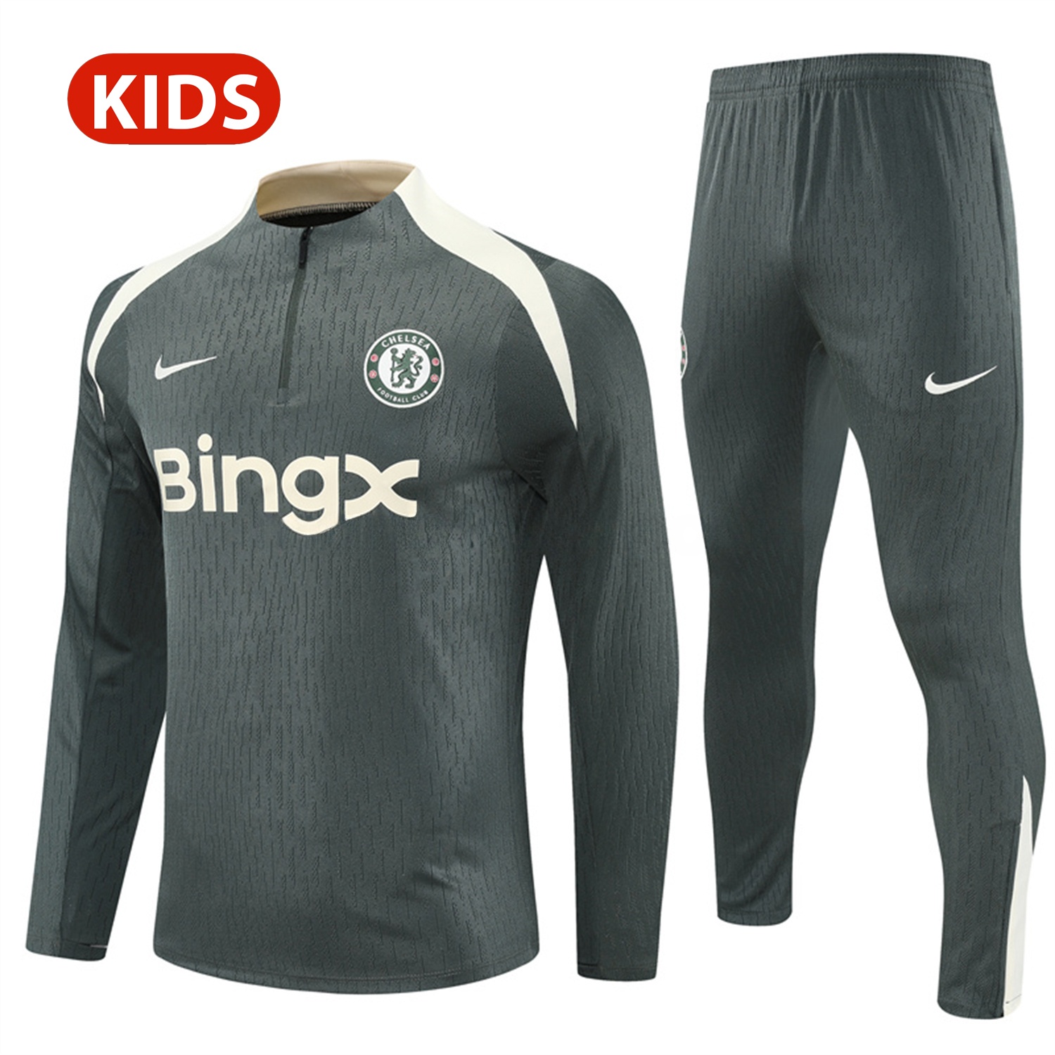 C.H.E.L.S.E.A 25-26 Kid Long Sleeves Training Set - Army Green Top & Army Green Shorts - ReplicasJersey
