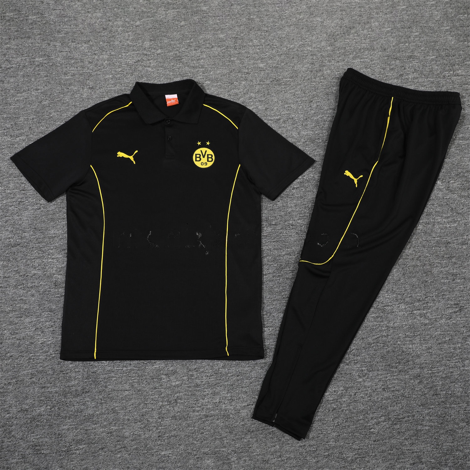 Dortmund 25-26 POLO Short-Sleeve Training Set - Black Top and Pants - ReplicasJersey