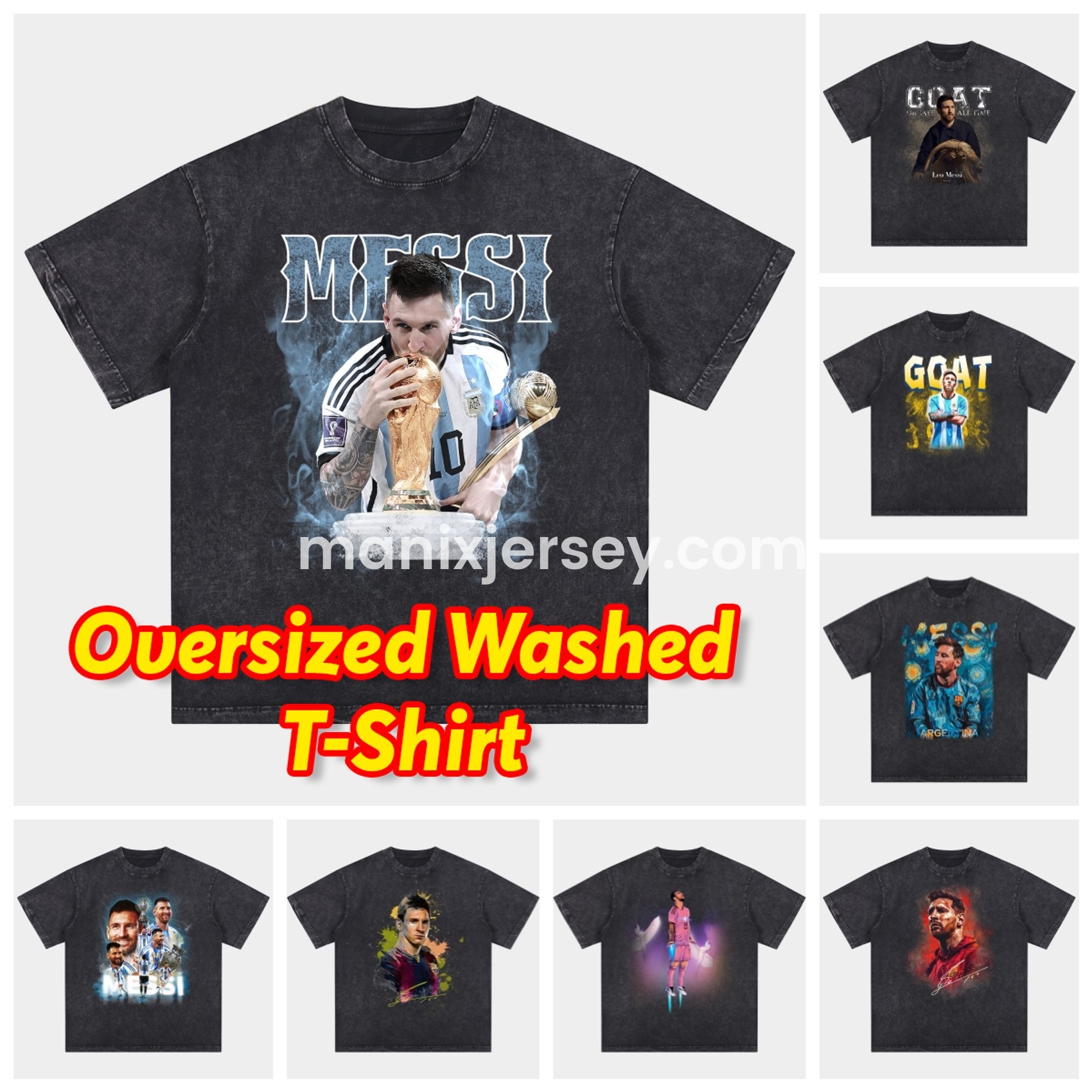 Messi GOAT Argentina B.A.R.S.A INT M.A.M Oversized Washed T-Shirt - ReplicasJersey