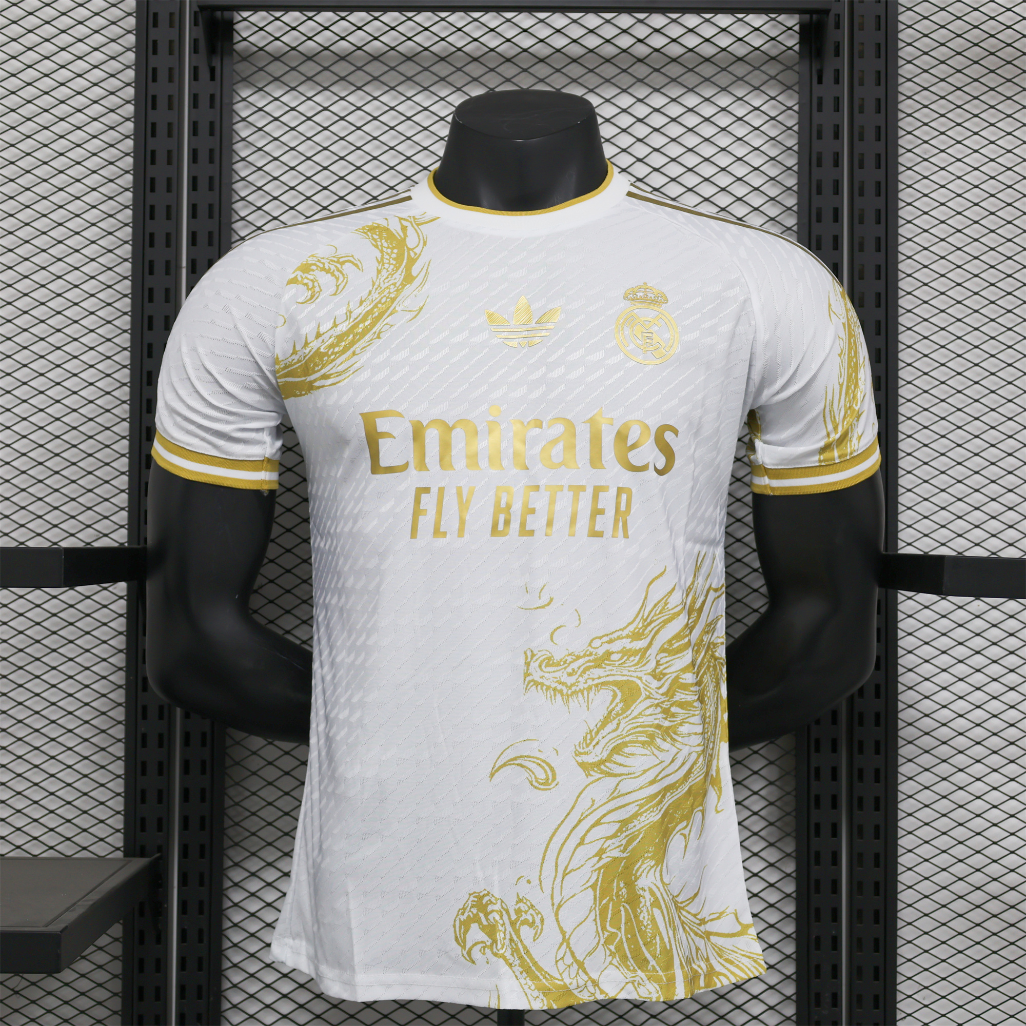 Real Madrid 24-25 Gold Dragons Pattern White Special Edition Jersey - Player Version - ReplicasJersey