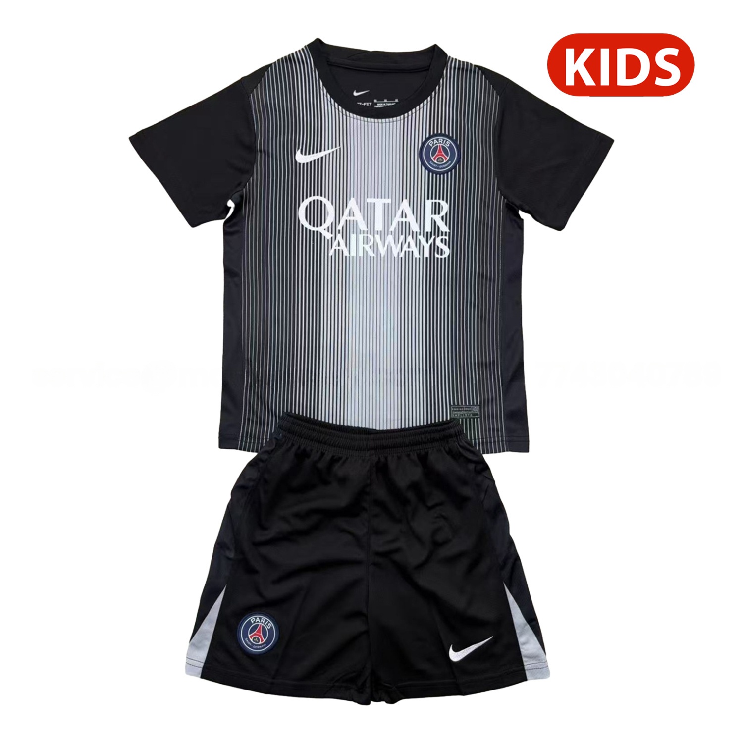 Paris Saint-Germain PSG 25-26 Black Goalkeeper Kids Kit - ReplicasJersey