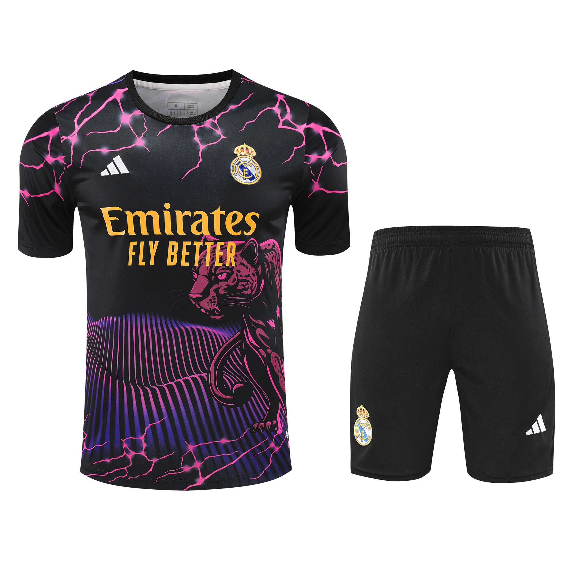 Real Madrid 24-25 Short-Sleeve Training Set - Purple Leopard Top & Black Shorts - ReplicasJersey