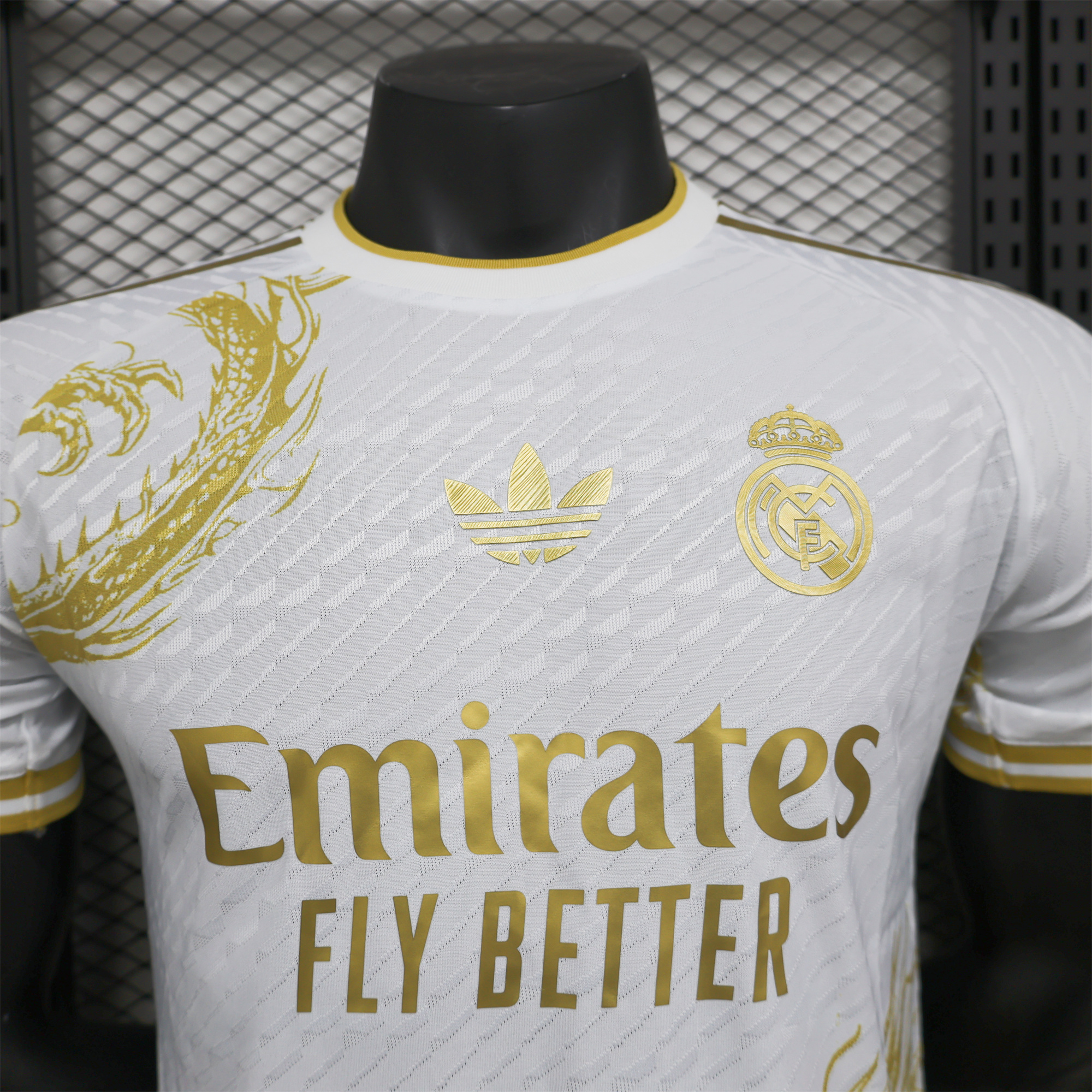 Real Madrid 24-25 Gold Dragons Pattern White Special Edition Jersey - Player Version - ReplicasJersey