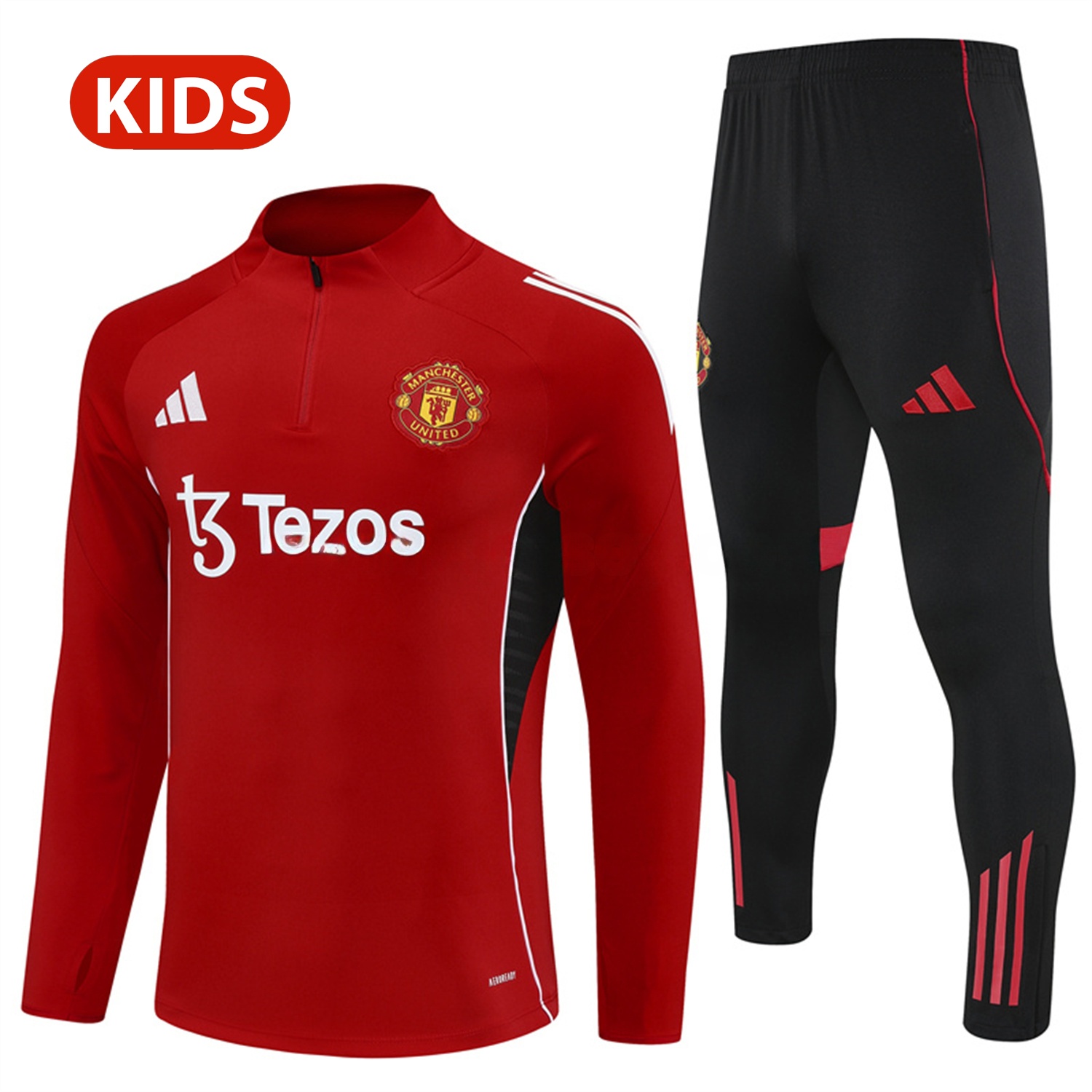 Manchester United 25-26 Kid Long Sleeves Training Set - Red Top & Black Pants - ReplicasJersey