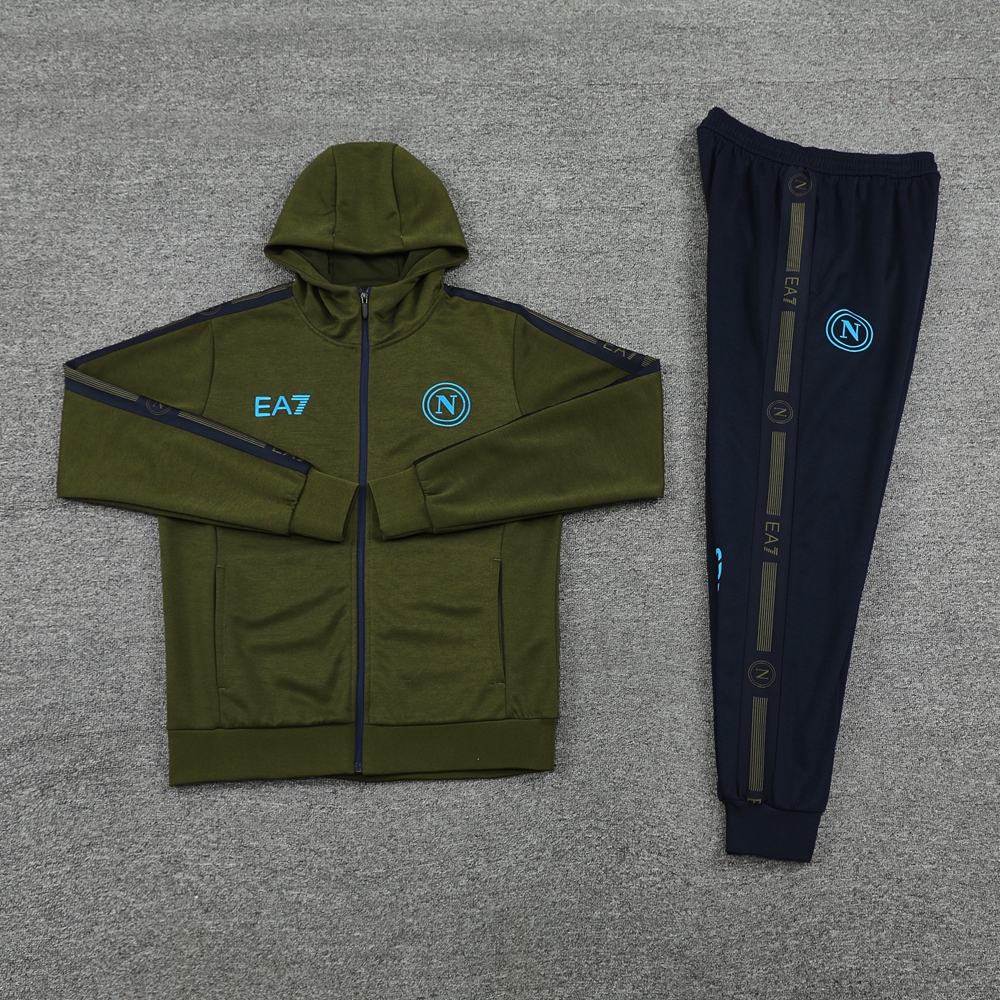 Napoli 24-25 Hooded Jacket Training Tracksuit - Army Green Top and Deep Blue Pants - ReplicasJersey