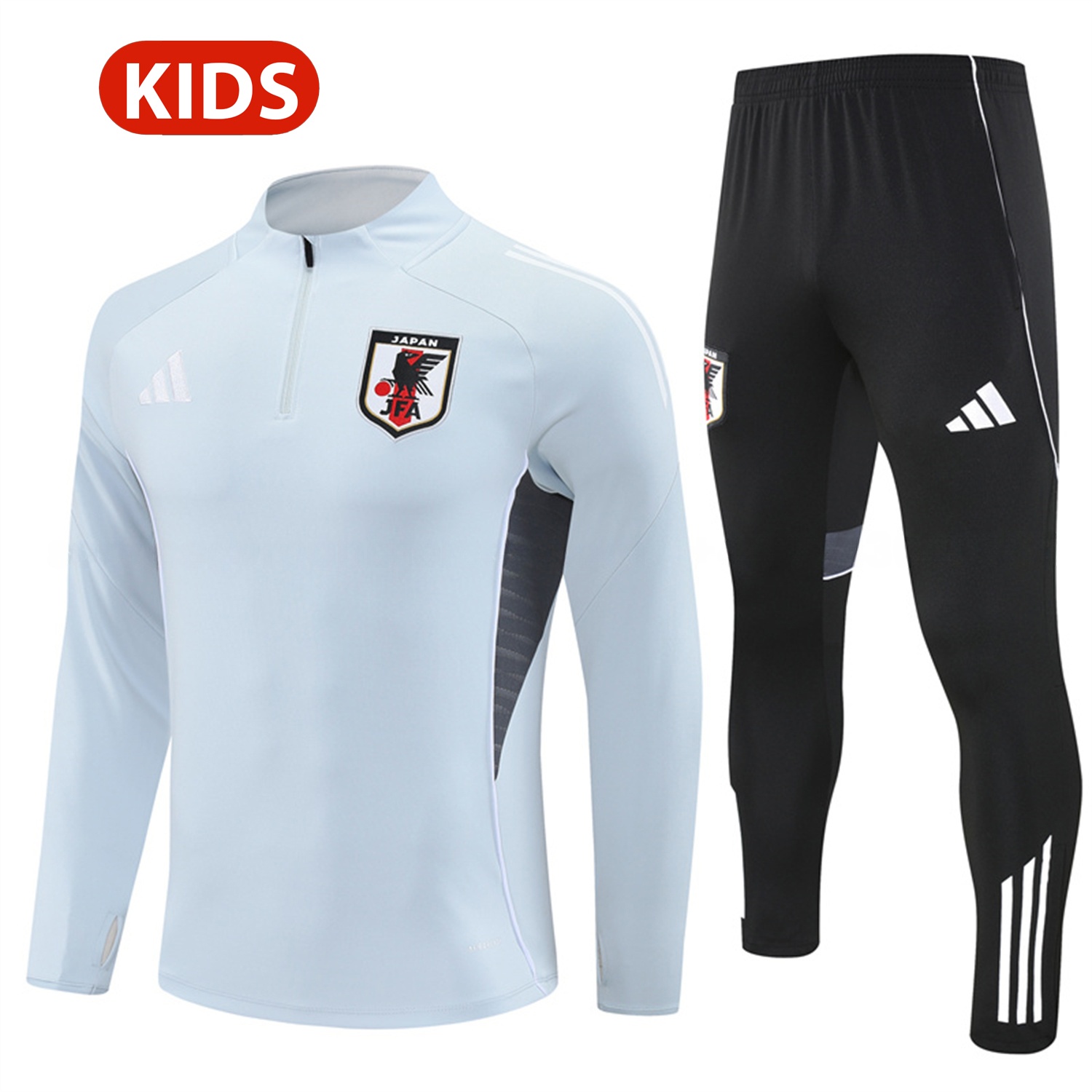 Japan 25-26 Kids Long Sleeve Training Set - Light Grey Top and Black Pants - ReplicasJersey