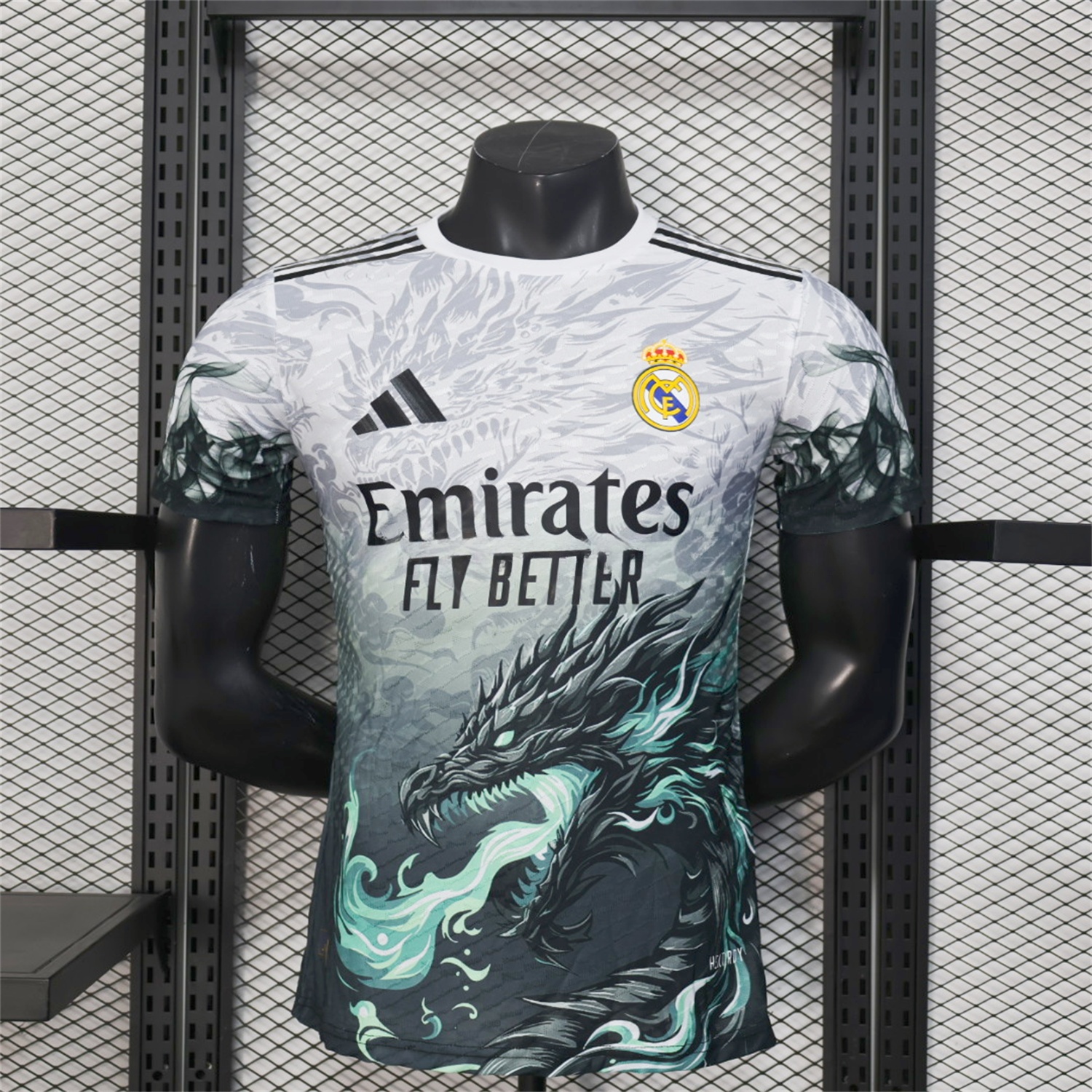 Real Madrid 25-26 Black Green Dragon Soars White Jersey - Player Version - ReplicasJersey