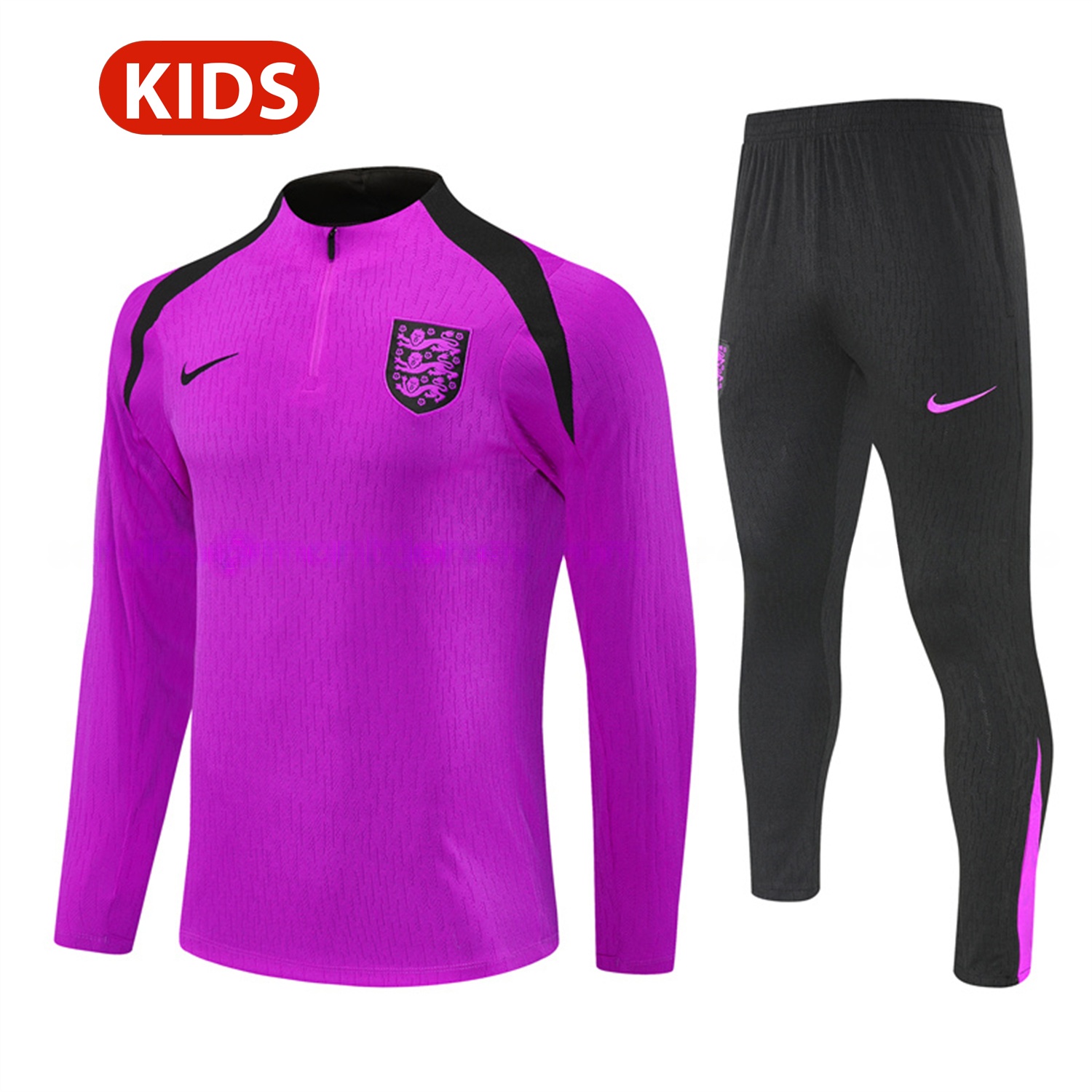 England 25-26 Kids Long Sleeve Training Set - Player Version - Purple Top and Black Pants - ReplicasJersey