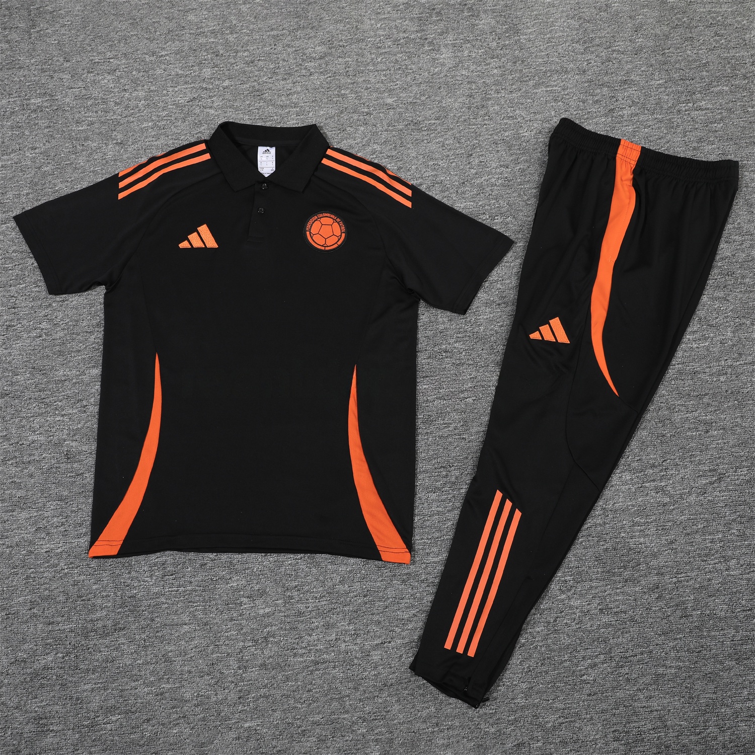 Colombia 25-26 POLO Short-Sleeve Training Set - Black Top and Pants - ReplicasJersey