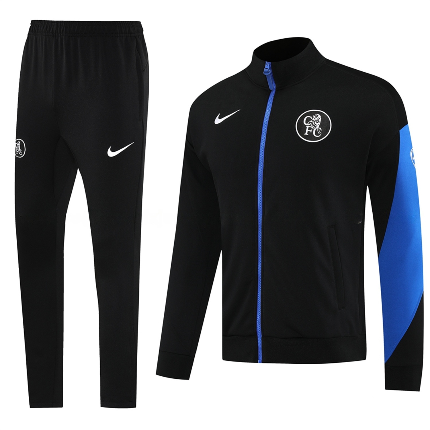 C.H.E.L.S.E.A 25-26 Jacket Training Tracksuit with Throwback Badge - Black Jackets & Pants - ReplicasJersey
