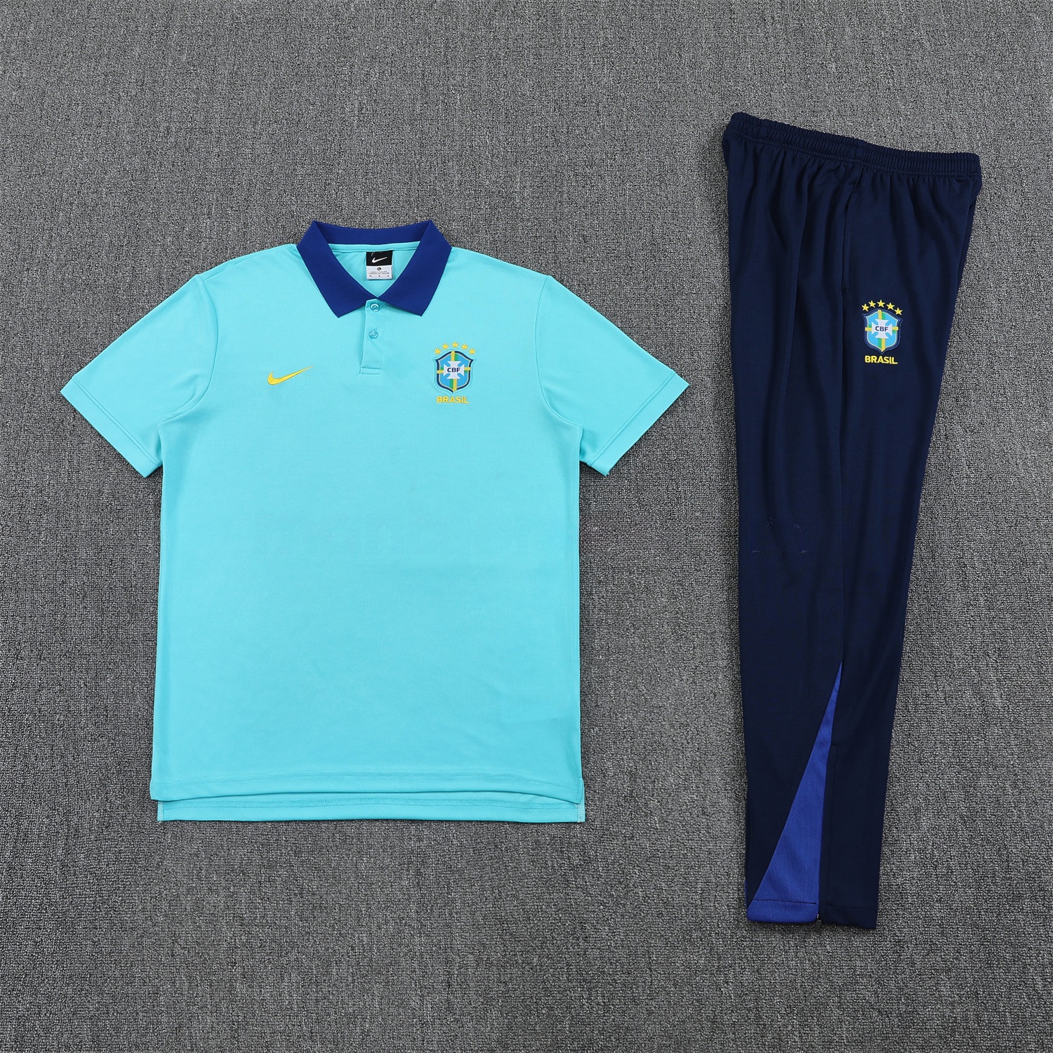 Brazil 25-26 POLO Short-Sleeve Training Set - Blue Top and Deep Blue Pants - ReplicasJersey