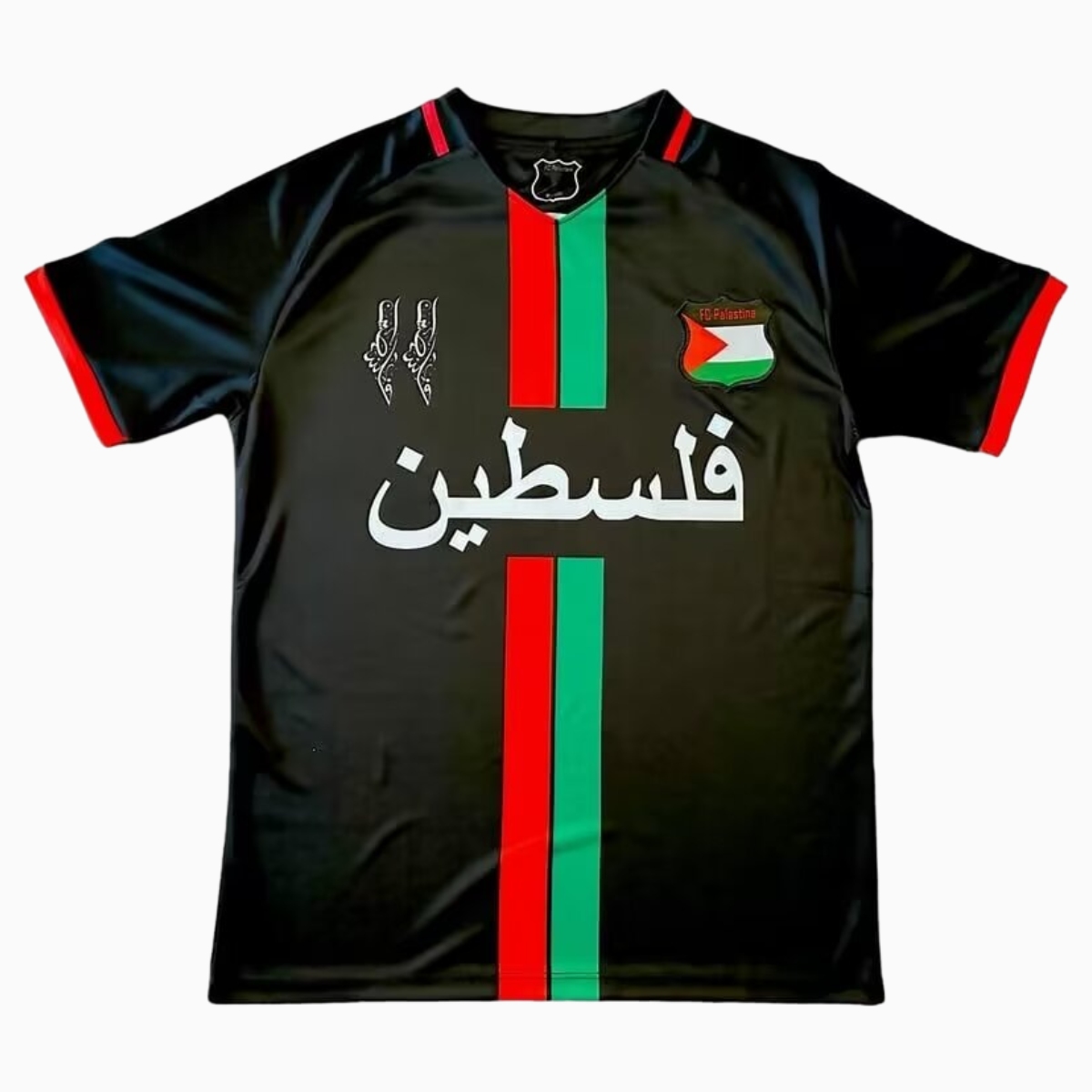 FC Palestina 24-25 Black Centre Striped Jersey with Arabic and Pattern - ReplicasJersey