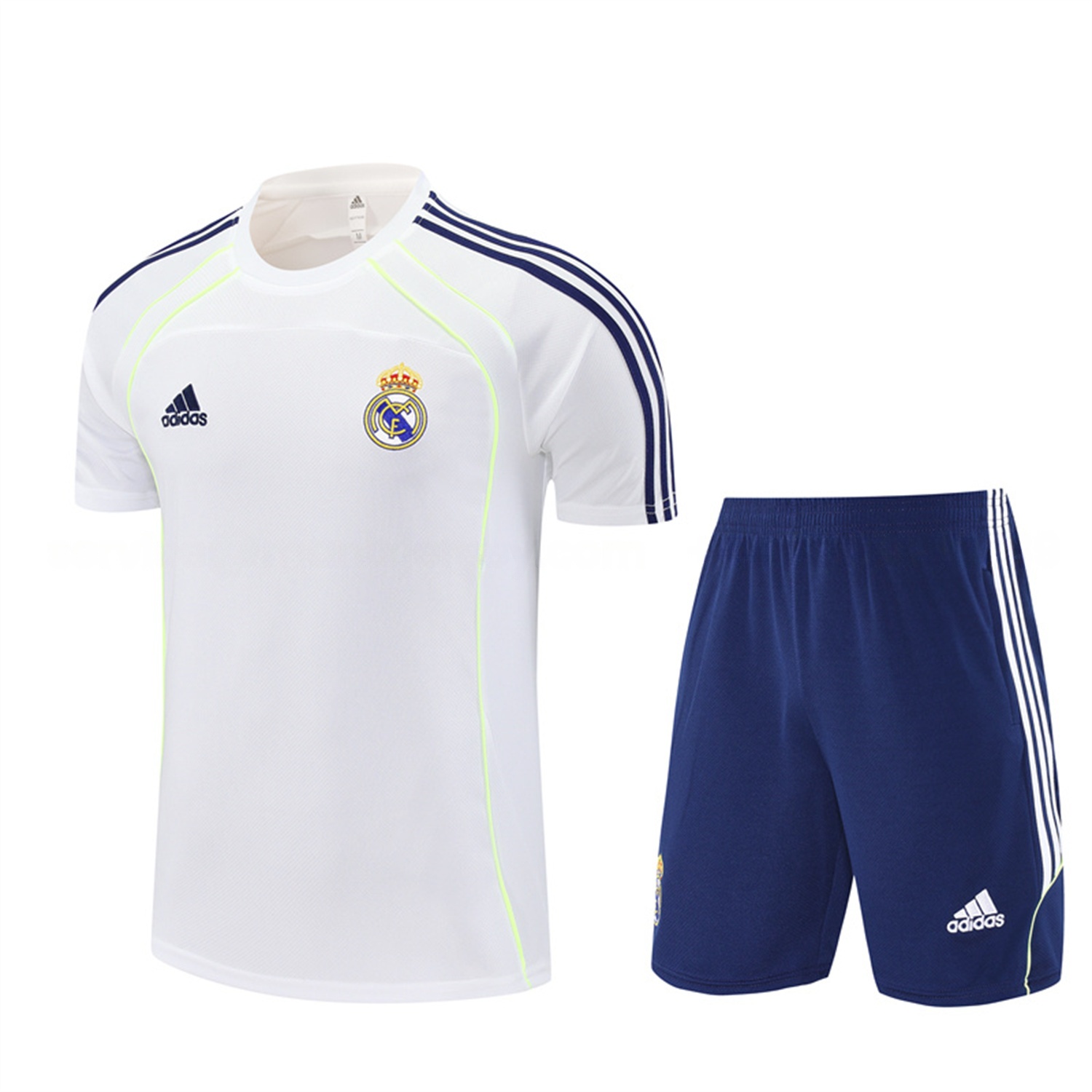 Real Madrid 25-26 Short-Sleeve Training Set - White Urban Purist Style Top and Blue Shorts - ReplicasJersey