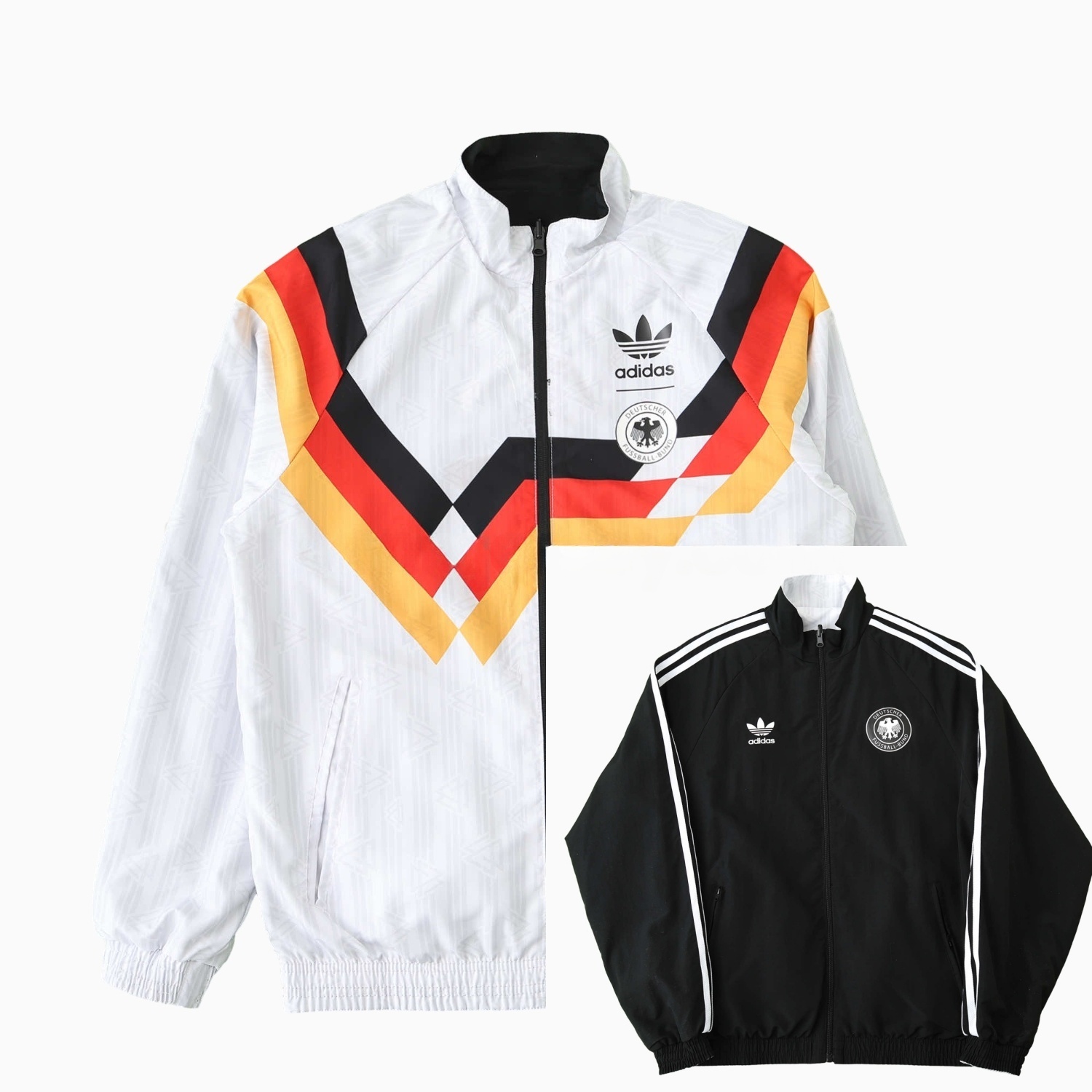 Retro Germany 1990 Double Sided Reversible Windbreaker - White & Black - ReplicasJersey